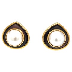 Vintage Marina B black Mother-of-pearl Gold  Earrings