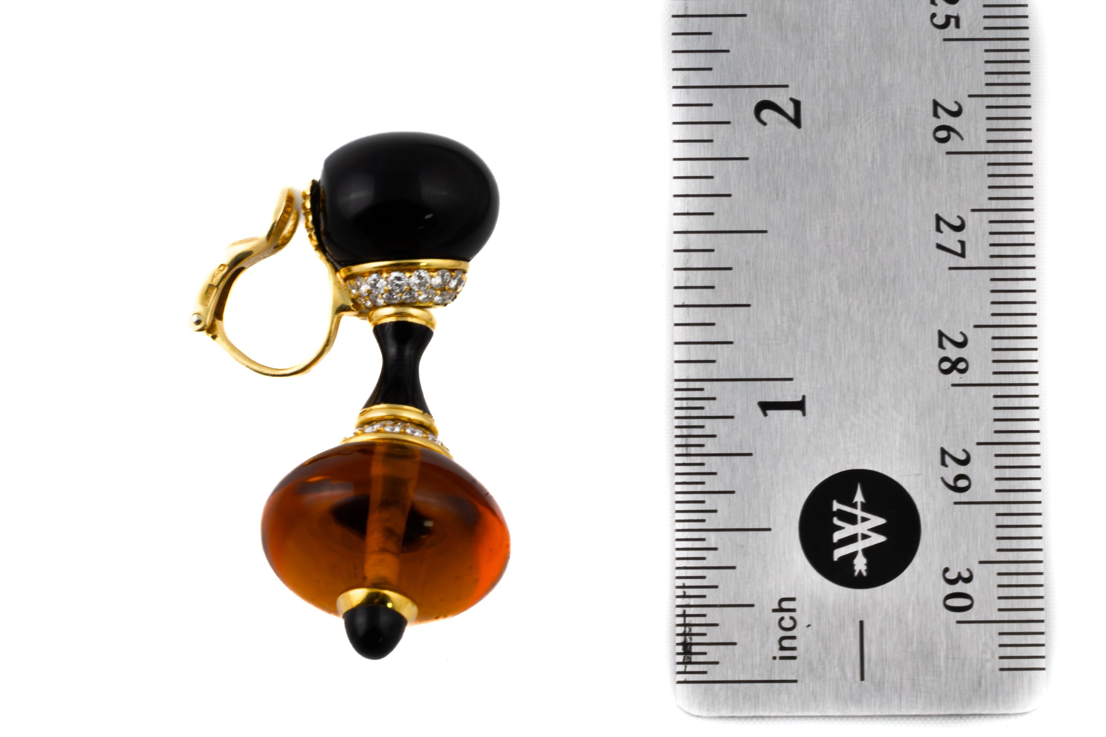 Retro Marina B Black Onyx, Citrine, and Diamond Drop Earrings For Sale
