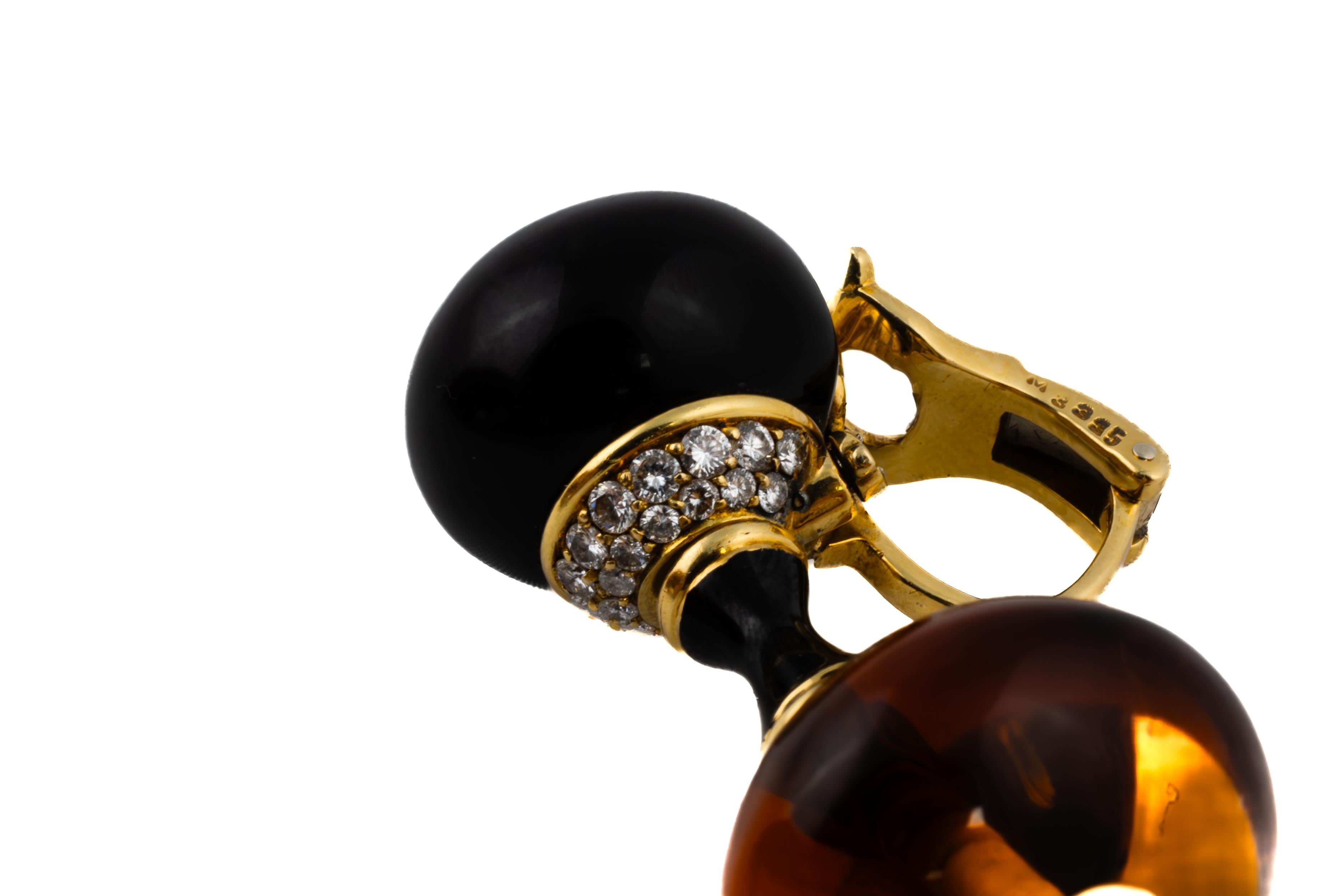 Round Cut Marina B Black Onyx, Citrine, and Diamond Drop Earrings For Sale