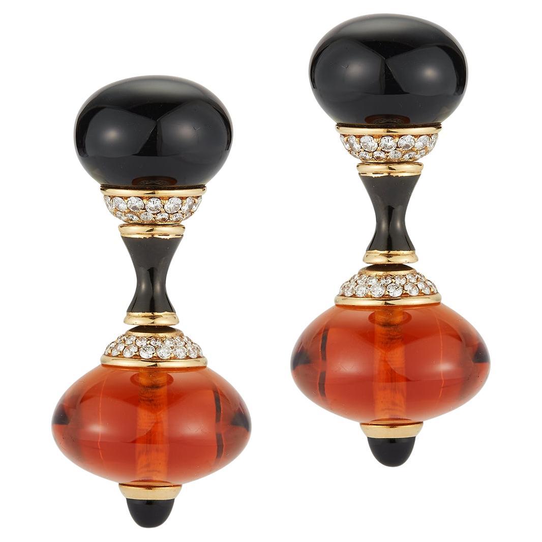 Pendientes Gota Marina B Ónix Negro, Citrino y Diamante