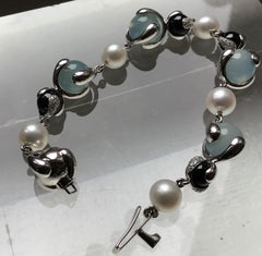 Marina B Blue Chalcedony, Black Spinel, Pearl and Diamond Cardan Bracelet