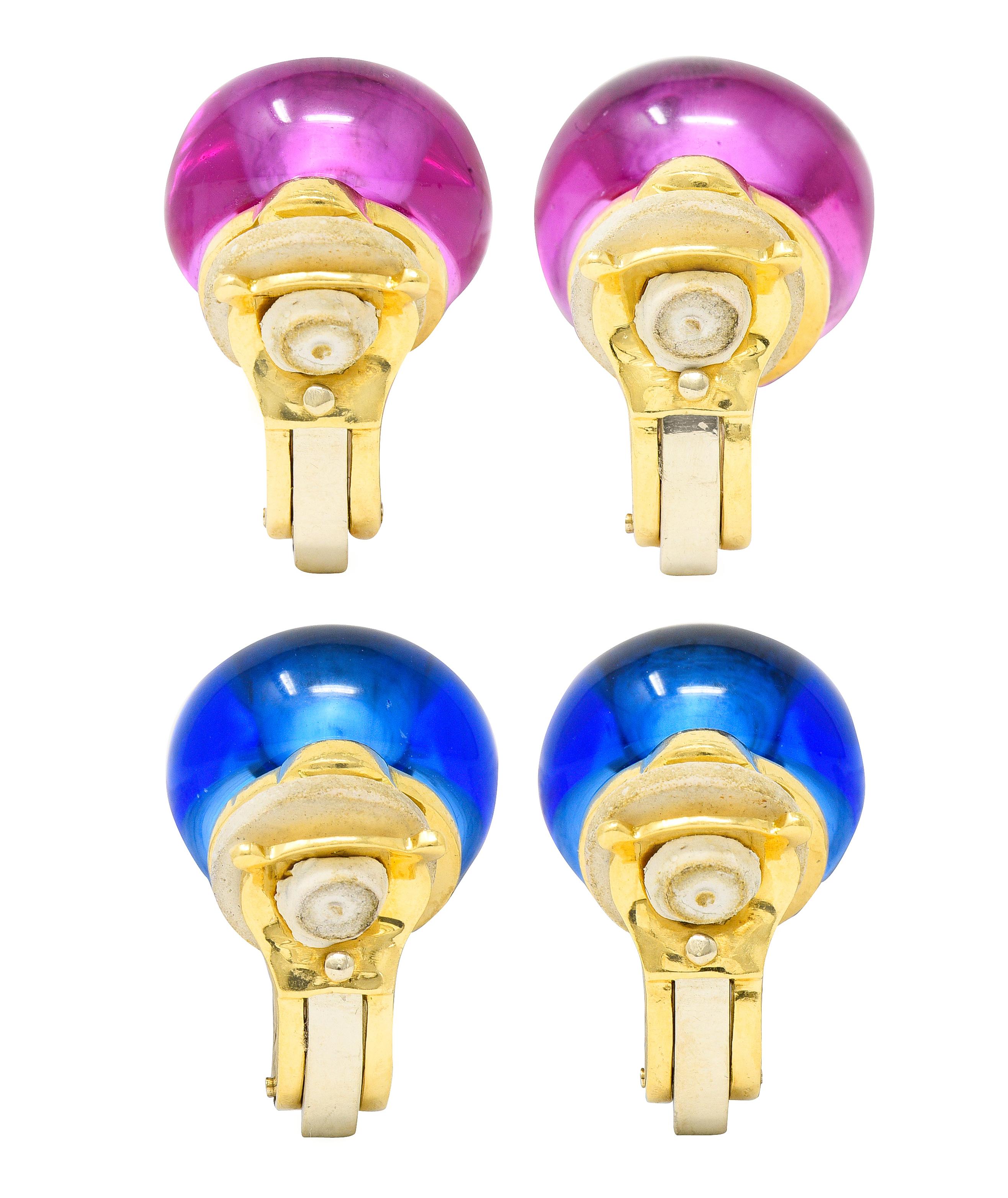 Contemporary Marina B. Blue Quartz Pink Tourmaline 18 Karat Yellow Gold Convertible Earrings