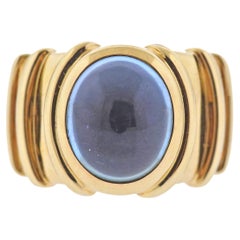 Vintage Marina B Blue Topaz Cabochon Gold Ring