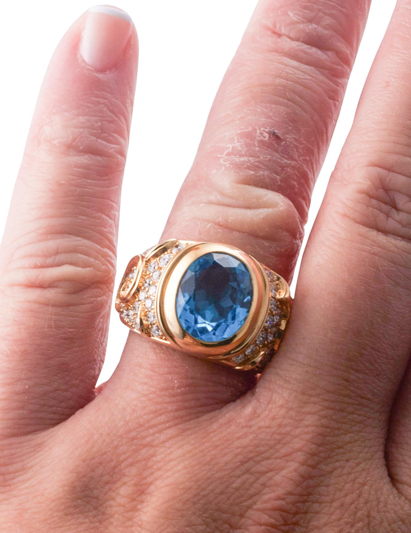 Marina B Blue Topaz Diamond Gold Ring 4
