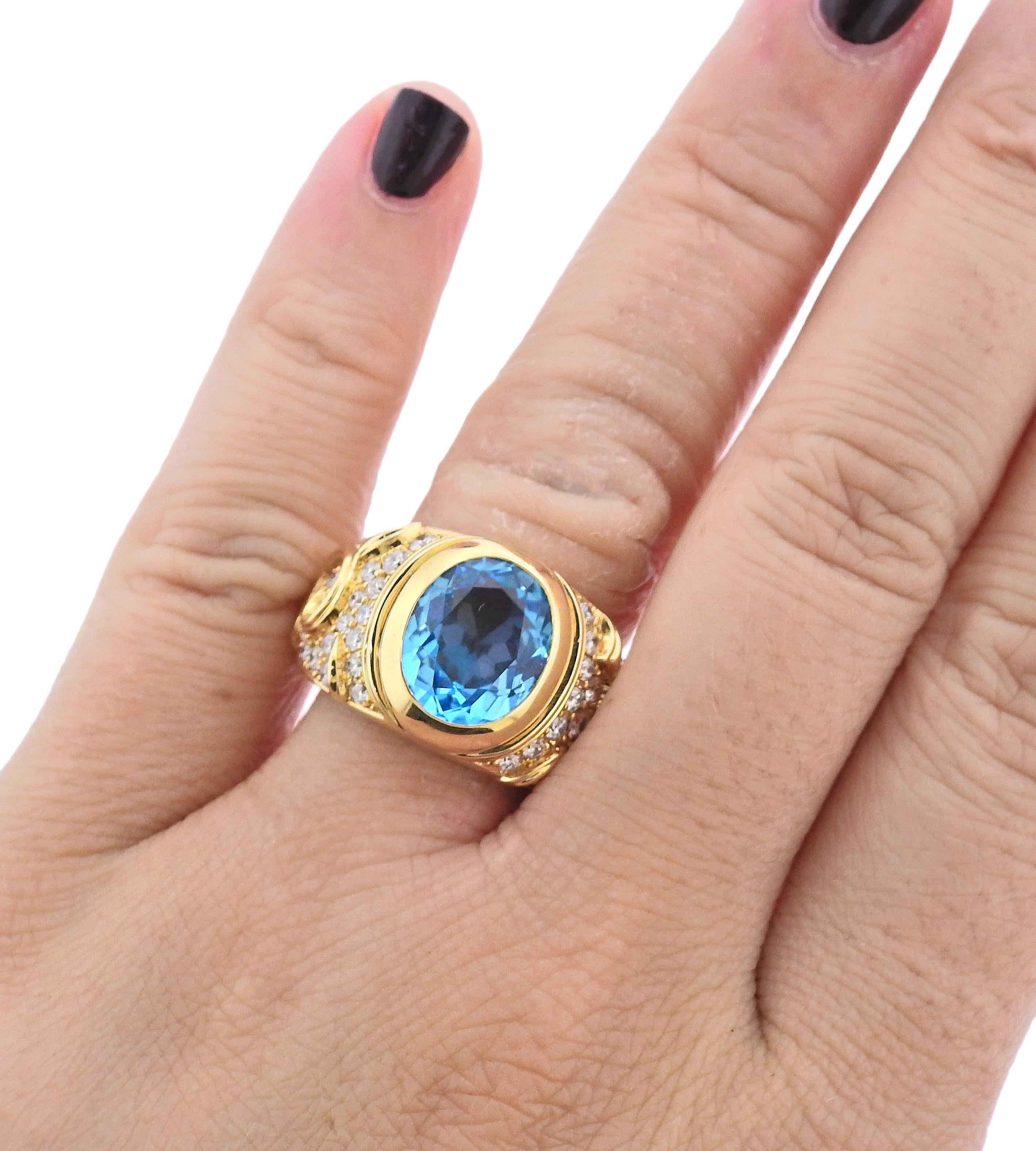 Oval Cut Marina B Blue Topaz Diamond Gold Ring