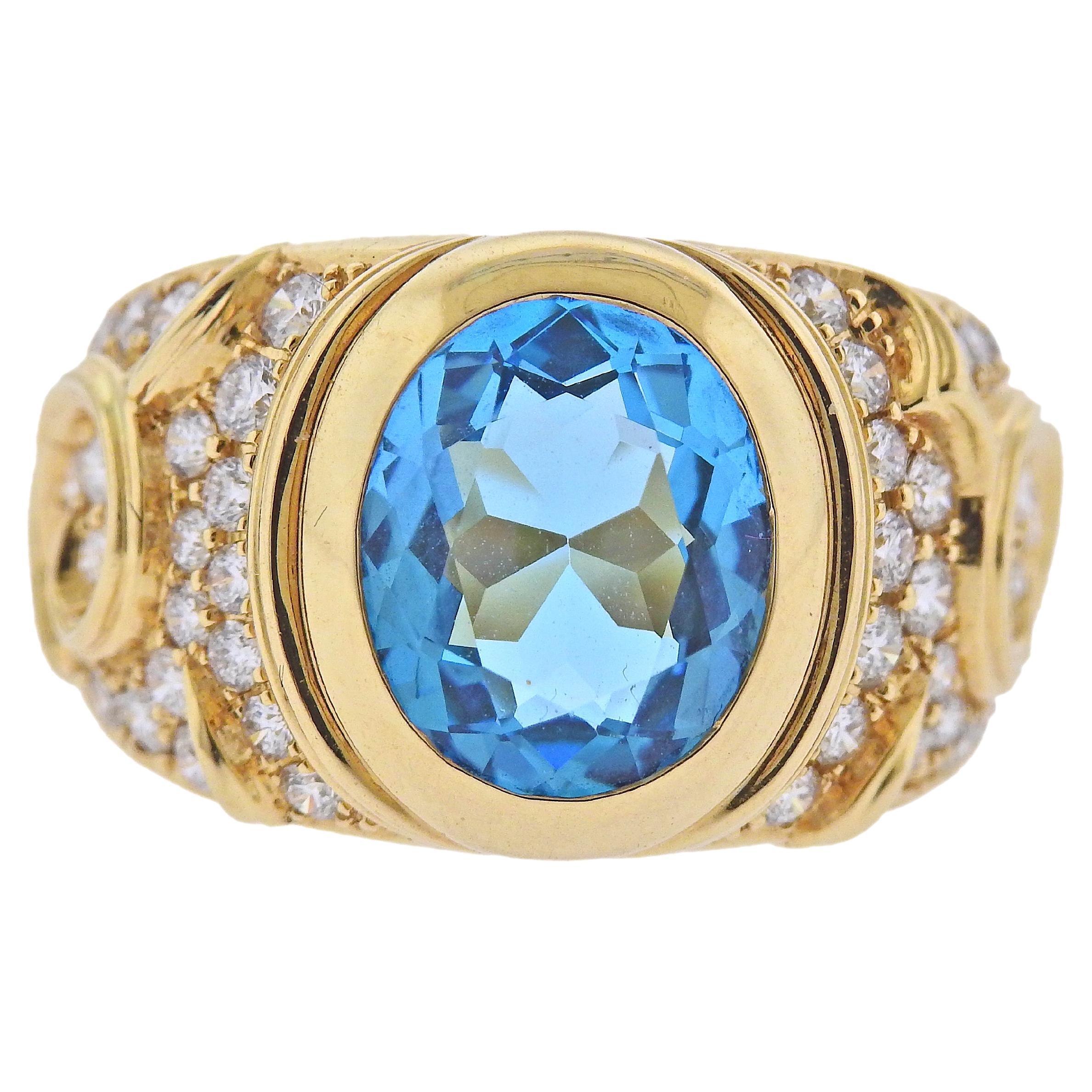 Marina B Blue Topaz Diamond Gold Ring