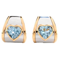 Marina B. Blue Topaz Heart 18 Karat Clip-On Earrings