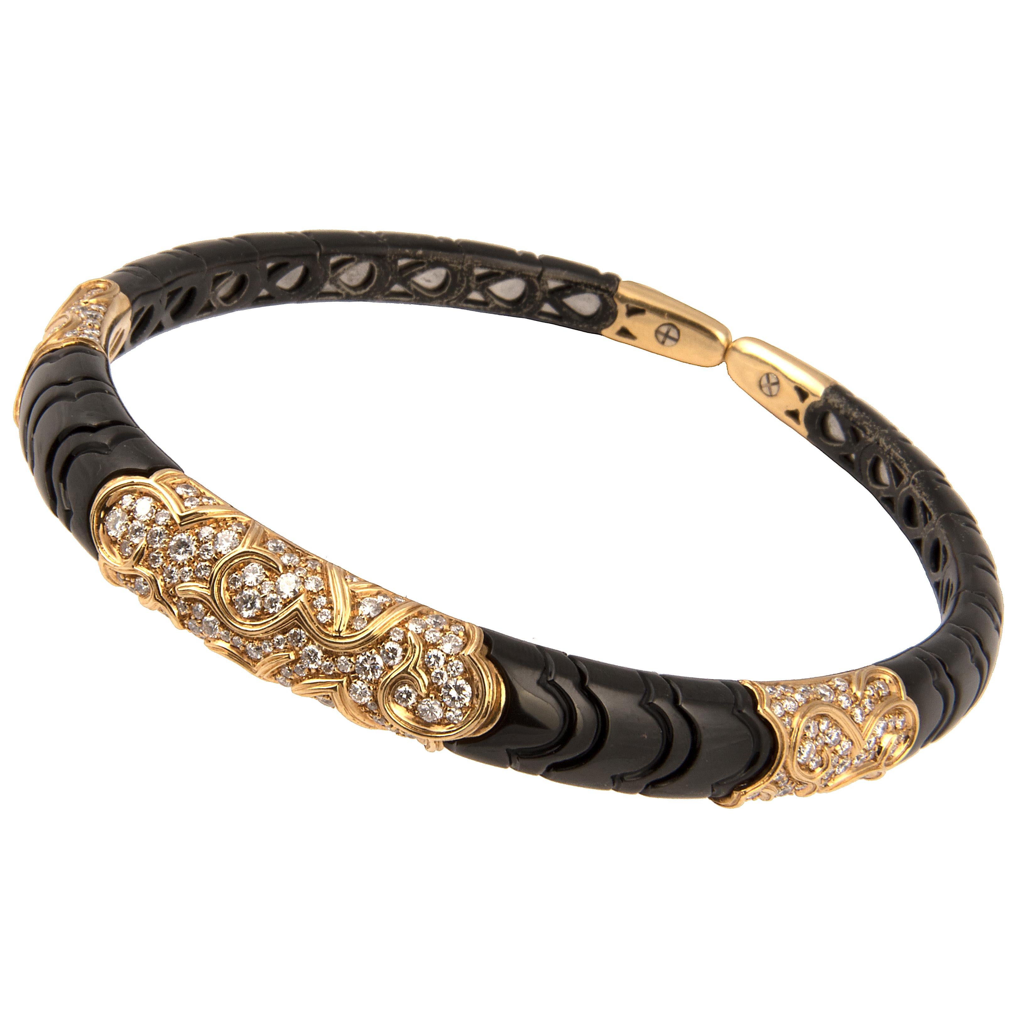 Women's Marina B ‘Bulgari’ 18k Black Gold and Diamond Choker Necklace Onda For Sale