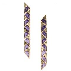 Marina B 'Bulgari' 18k Gold Amethist and Peridot Dangle Earrings Pyramide