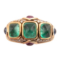 Marina B 'Bulgari' 18 Karat Yellow Gold and Diamond and Emerald Ring, Unique