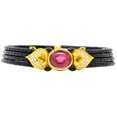 Marina B. 'Bulgari' 27.50 Carat Tourmaline Citrine Diamond Onyx Terry Necklace