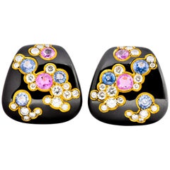 Marina B 'Bulgari' 6.80 Carat Sapphire Diamond Enamel 18 Karat Gold FU Earrings
