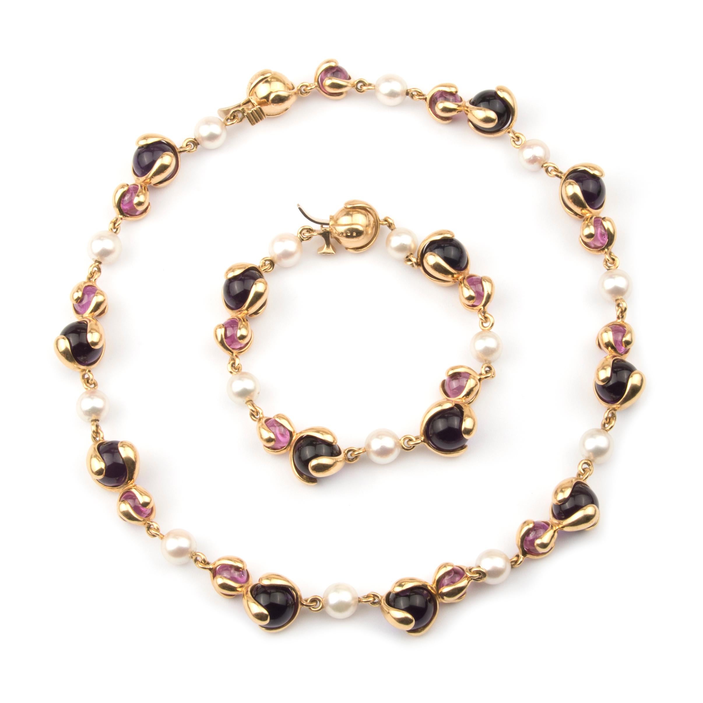 Women's Marina B ‘Bulgari’ Amethyst and Cultured Pearl Sautoir Necklace 'Cardan' For Sale