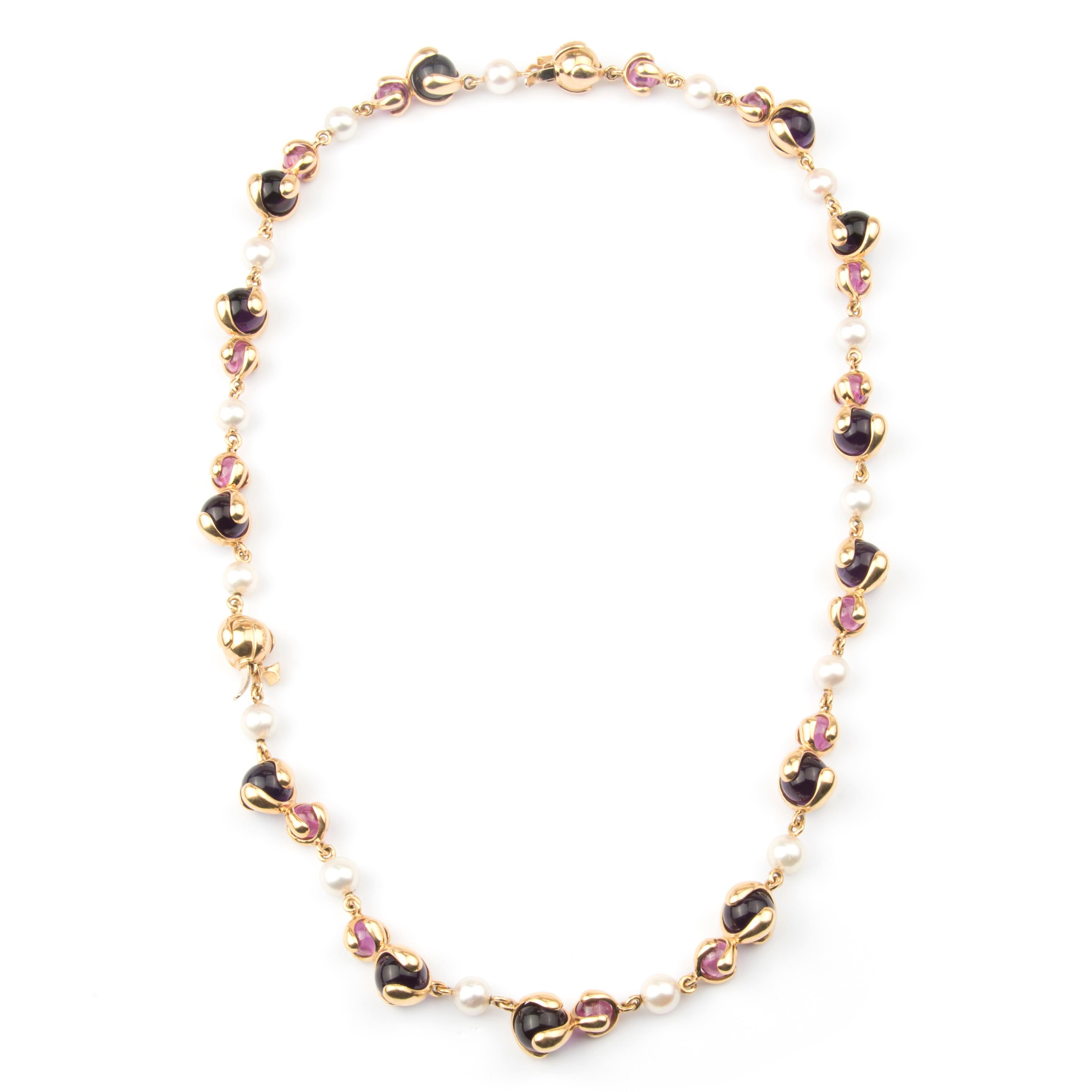 Marina B ‘Bulgari’ Amethyst and Cultured Pearl Sautoir Necklace 'Cardan' For Sale 2