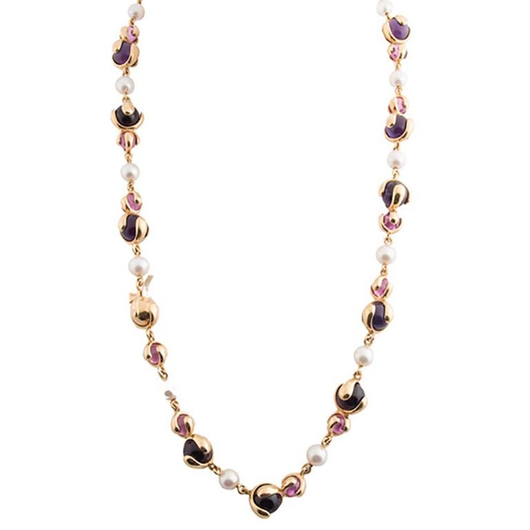 Marina B ‘Bulgari’ Amethyst and Cultured Pearl Sautoir Necklace 'Cardan' For Sale