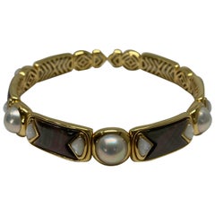 Marina B "Bulgari" Arabesque Yellow Gold and Mother of Pearl Choker Necklace