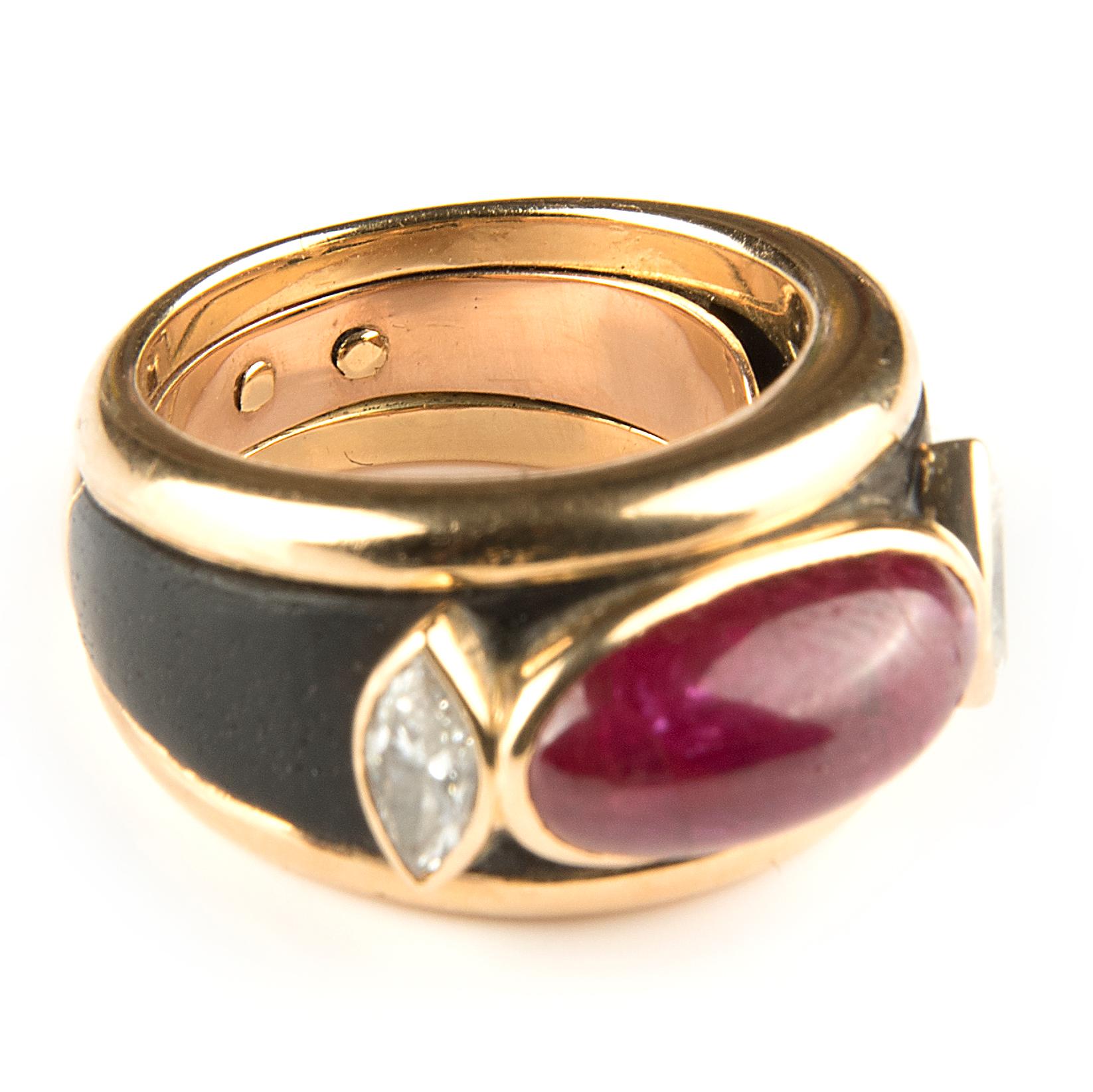 Marina B 'Bulgari' Diamond and Ruby Ring 'Bandeau 2 Navettes' In Fair Condition For Sale In London, GB