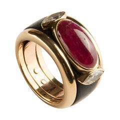 Marina B 'Bulgari' Diamond and Ruby Ring 'Bandeau 2 Navettes'