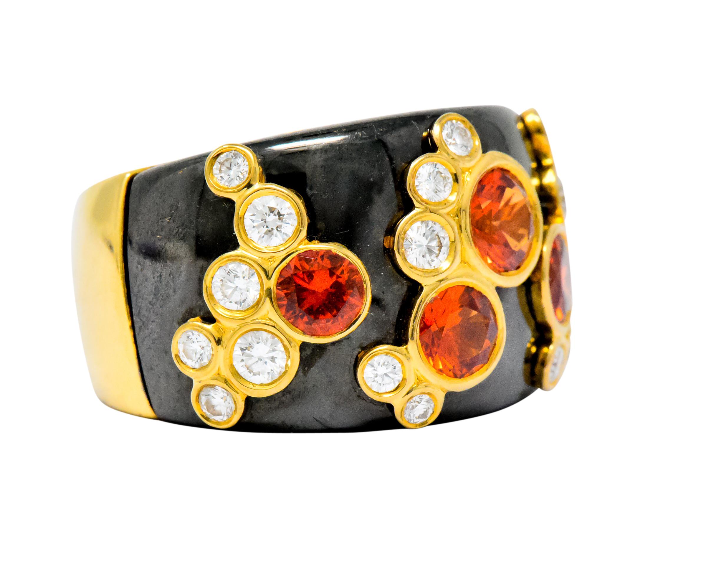 Contemporary Marina B 'Bulgari' Orange Sapphire Diamond Onyx 18 Karat Gold Fujiyama Ring