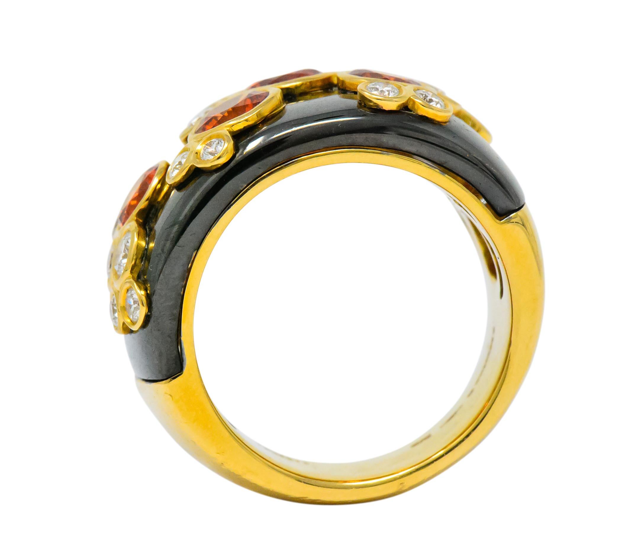Marina B 'Bulgari' Orange Sapphire Diamond Onyx 18 Karat Gold Fujiyama Ring 1