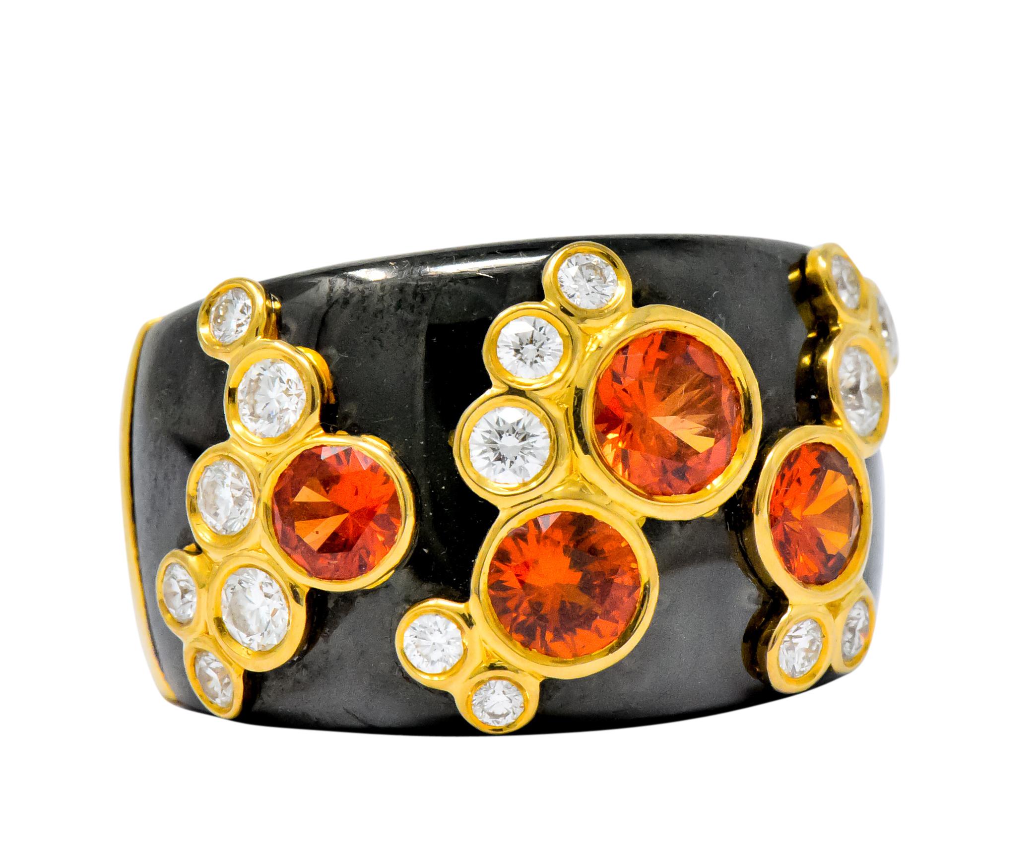 Marina B 'Bulgari' Orange Sapphire Diamond Onyx 18 Karat Gold Fujiyama Ring 2