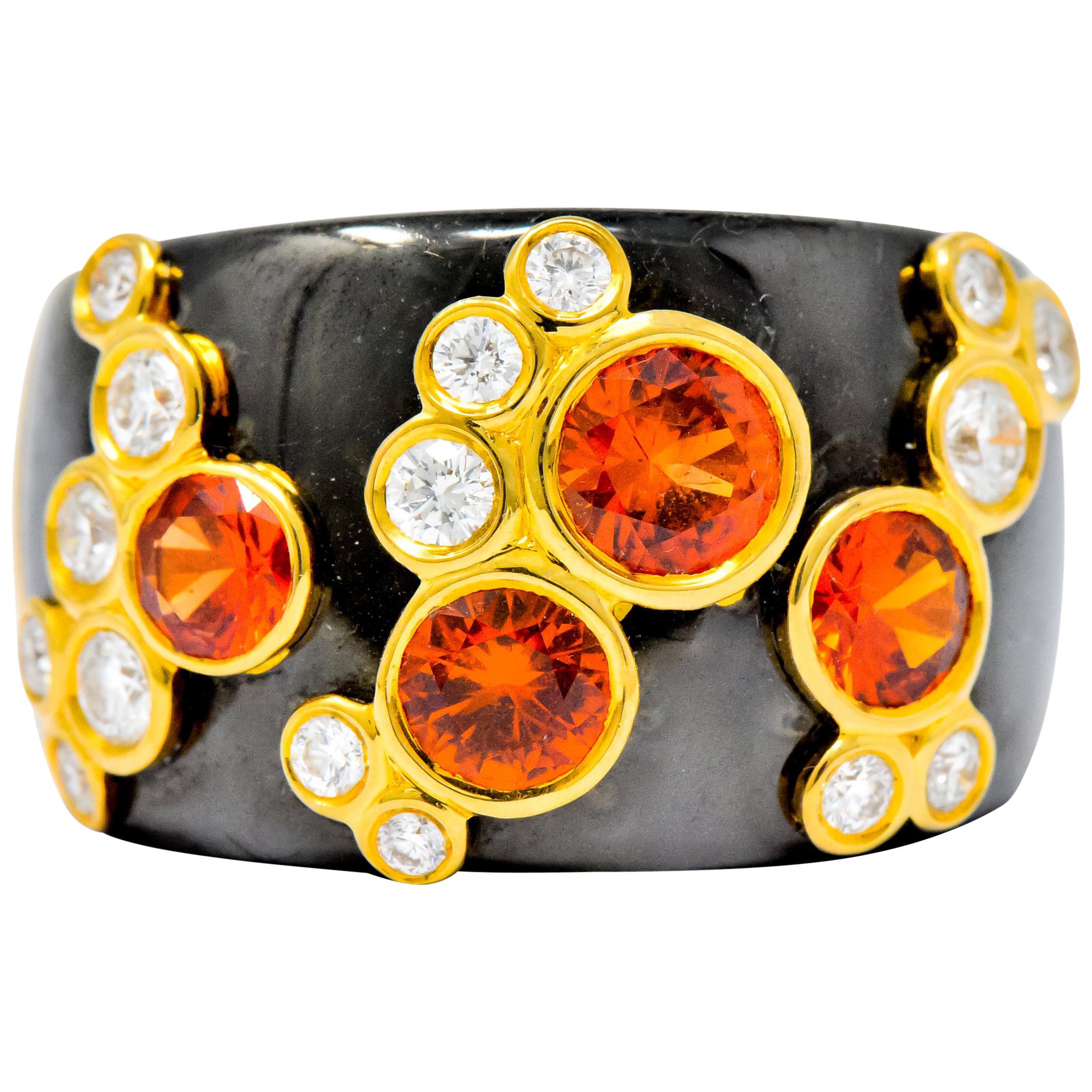 Marina B 'Bulgari' Orange Sapphire Diamond Onyx 18 Karat Gold Fujiyama Ring