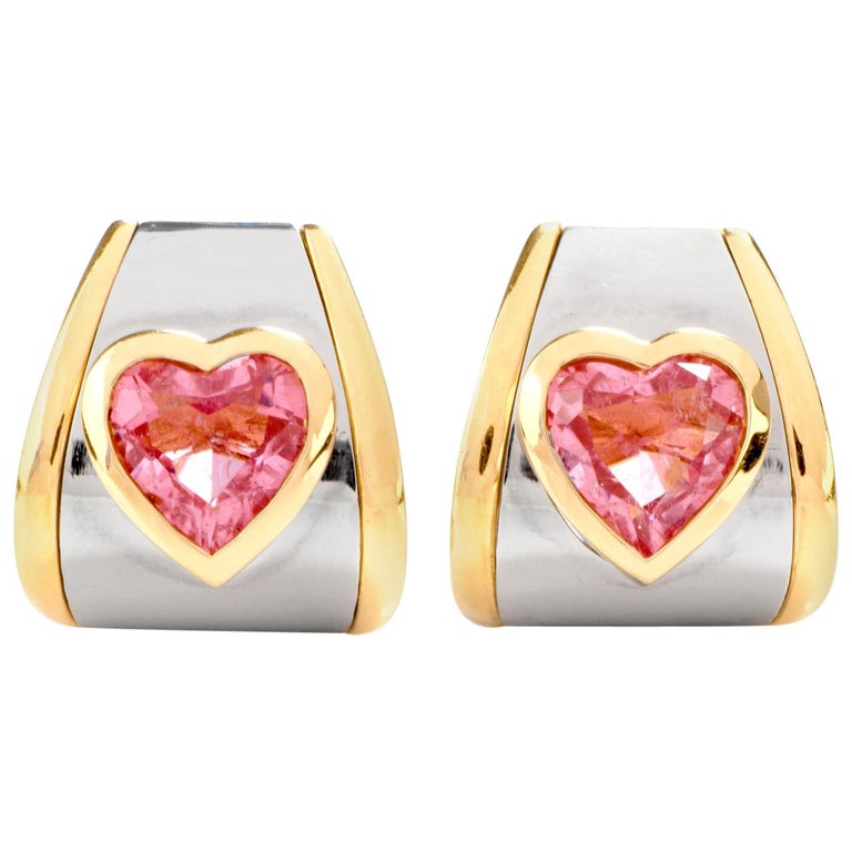 Marina B. Bulgari Pink Tourmaline Heart 18 Karat Gold Clip-On Earrings For  Sale at 1stDibs