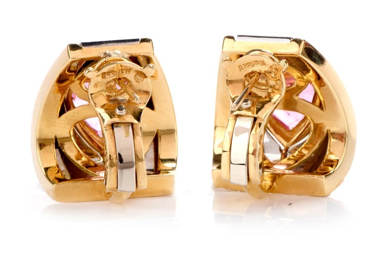 Marina B. Bulgari Pink Tourmaline Heart 18 Karat Gold Clip-On Earrings ...