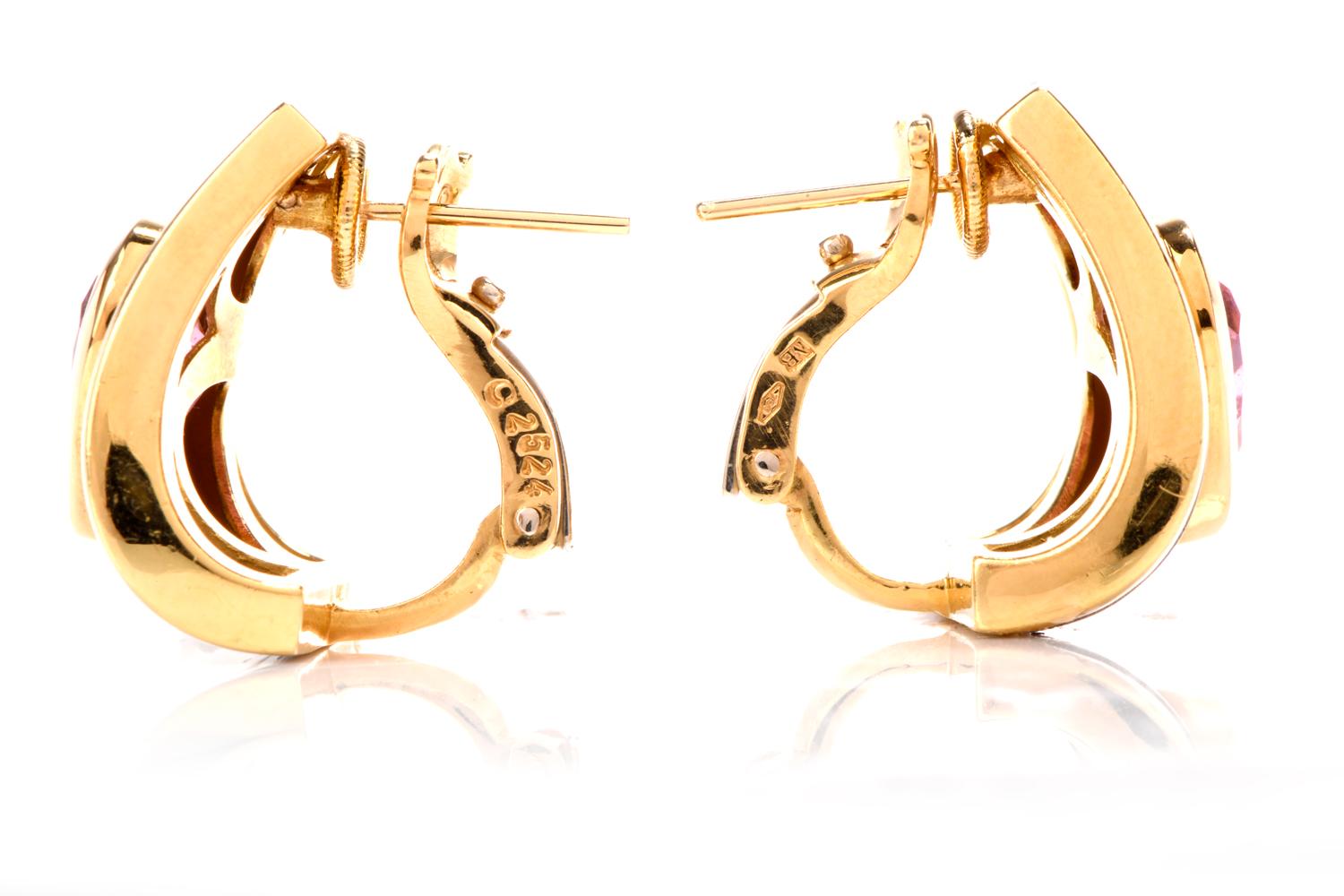 Marina B. Bulgari Boucles d'oreilles clip en or 18 carats avec cœur en tourmaline rose Pour femmes en vente