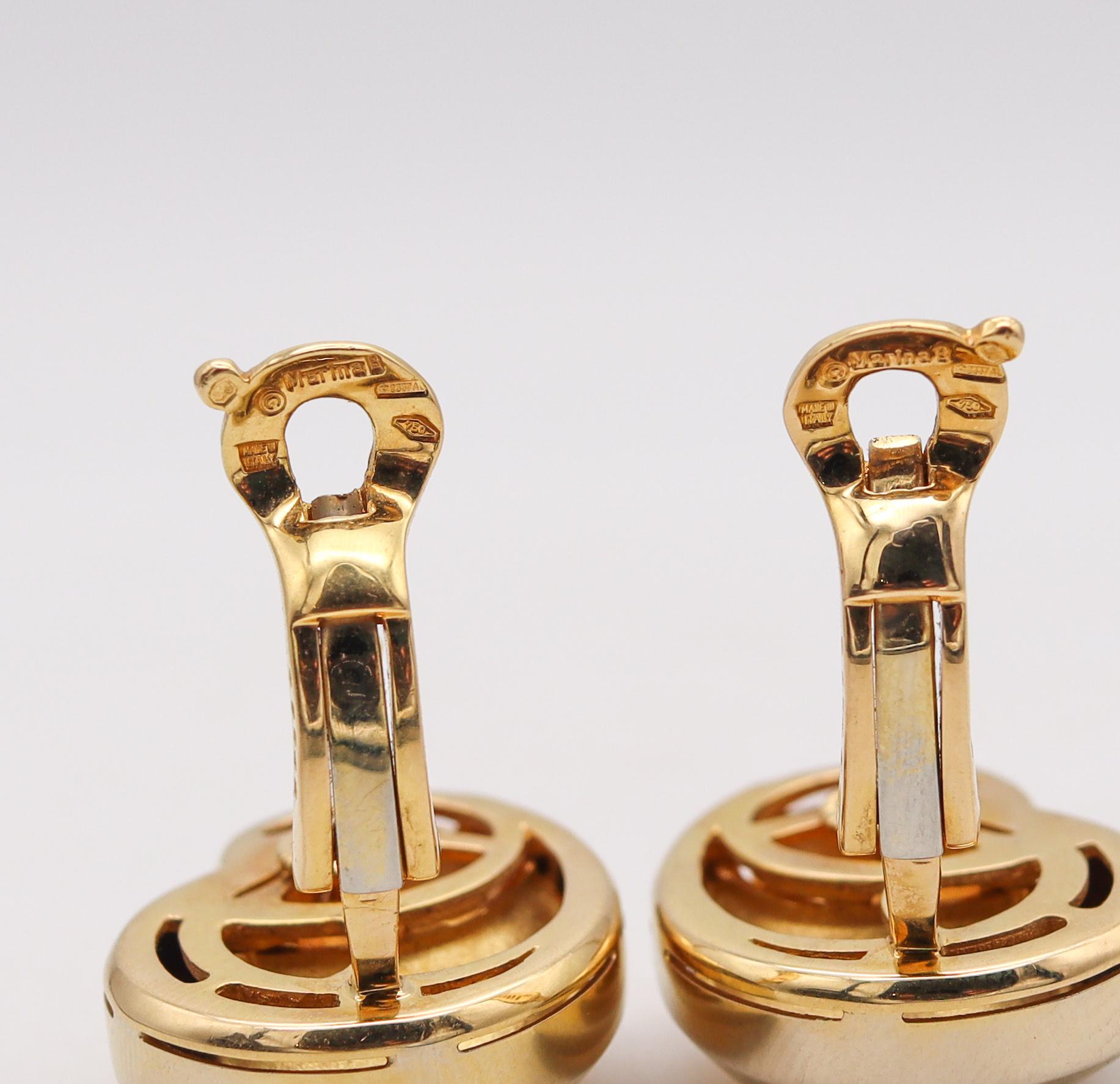 Modernist Marina B. Bvlgari 1990 Sculptural Swirl Vertigo Earrings Two Tones of 18Kt Gold For Sale
