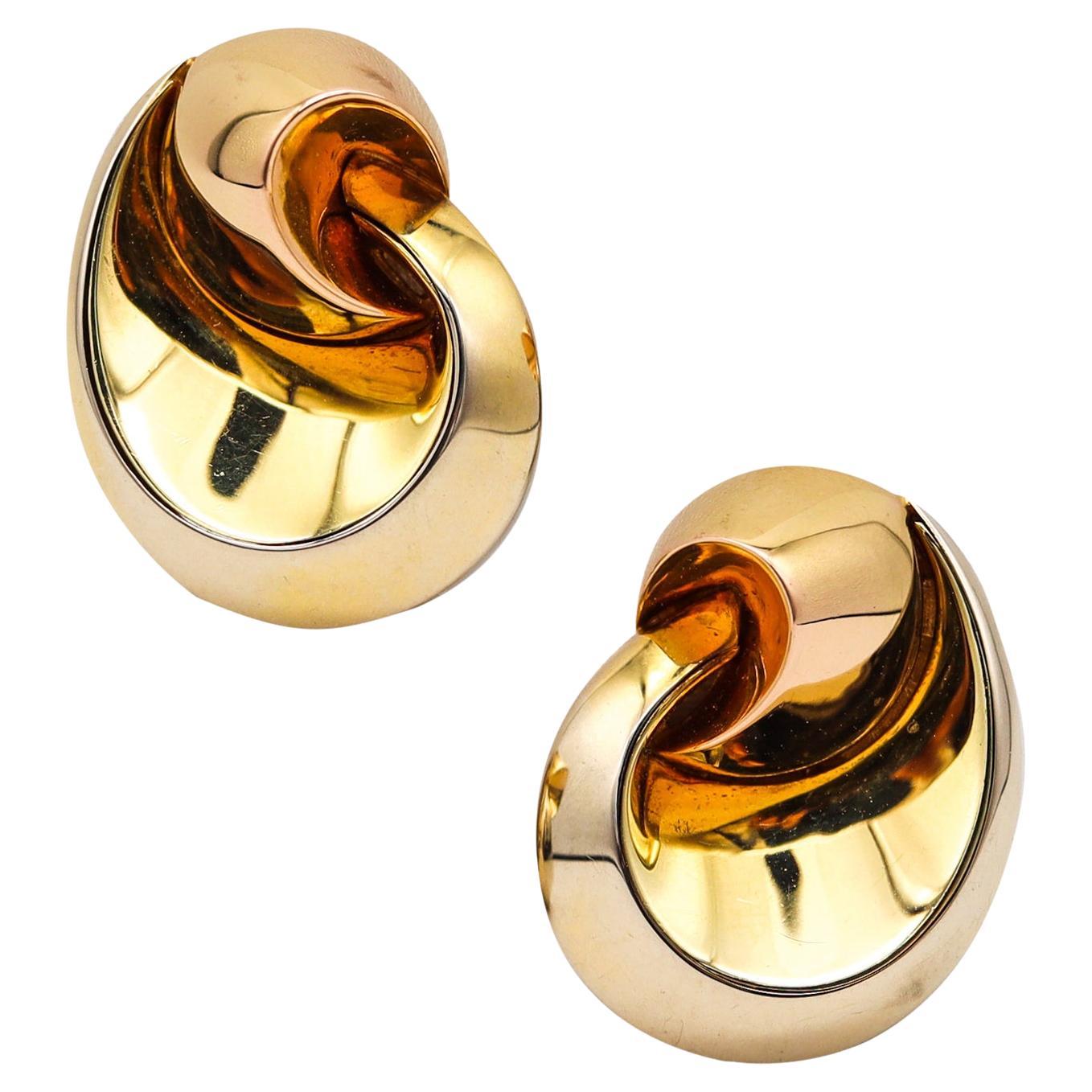 Marina B. Bvlgari 1990 Sculptural Swirl Vertigo Earrings Two Tones of 18Kt Gold For Sale