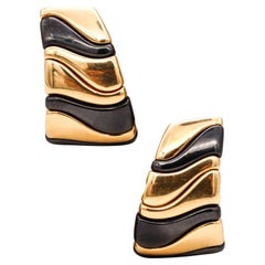 Retro Marina B. Bvlgari Milano Karen 3 Clip Earrings in Solid 18Kt Yellow Gold & Black