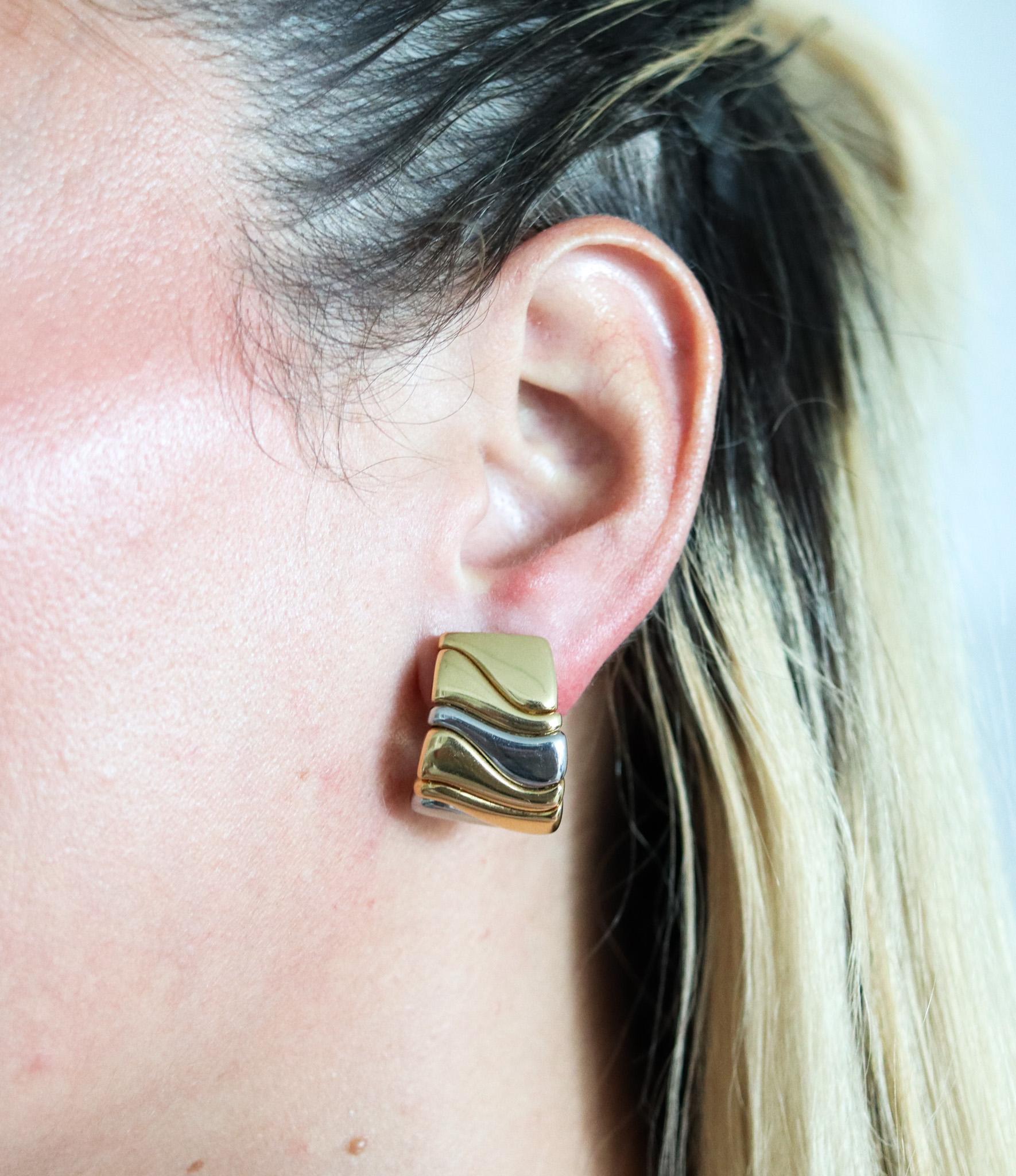 Modernist Marina B. Bvlgari Milano Karen Clips On Earrings In Two Tones And 18Kt Gold For Sale