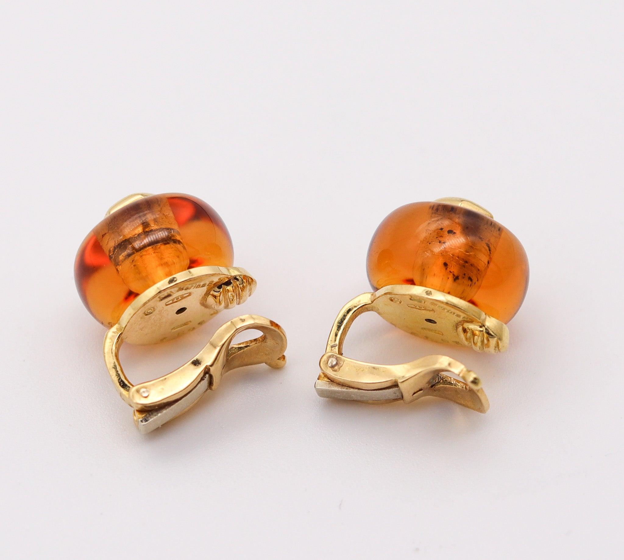 MARINA B. Bvlgari Milano Paar Kardan Clips-On Ohrringe in 18Kt Gelbgold (Cabochon) im Angebot