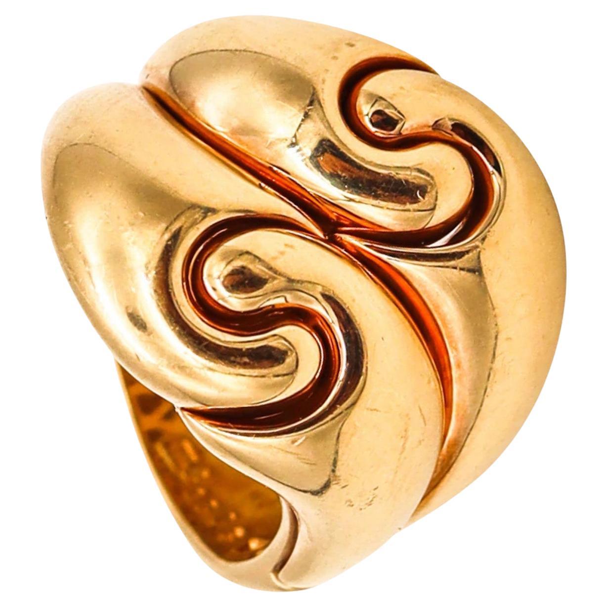 Marina B. Bvlgari Milano Swirls Doppio Ring in Solid 18Kt Yellow Gold