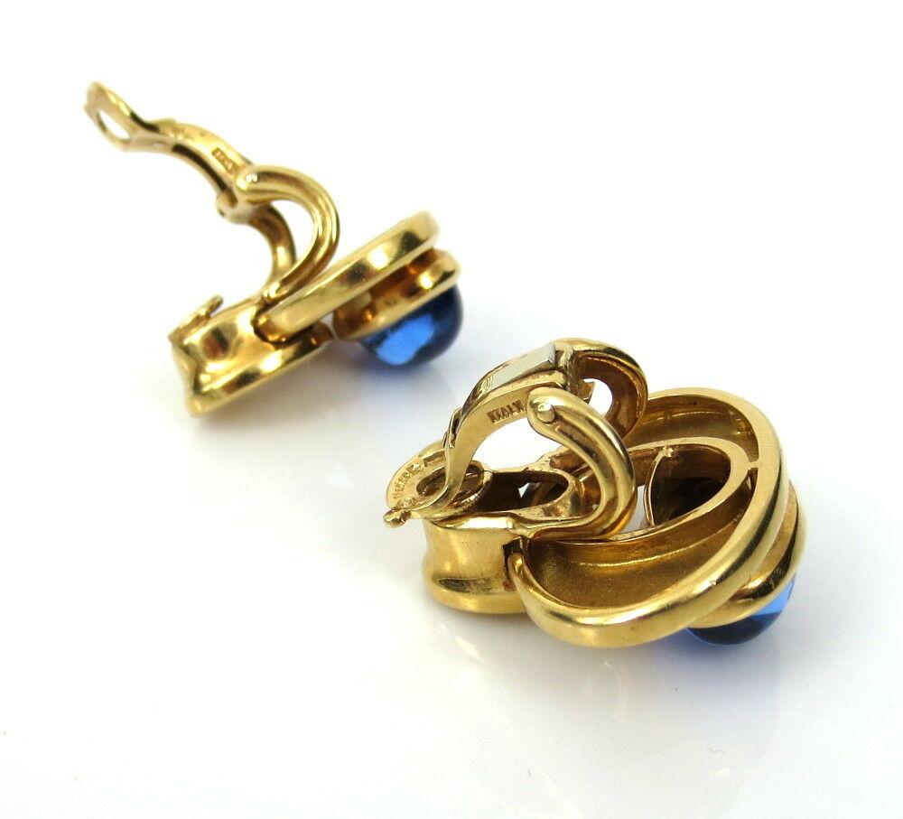 Women's Marina B Cabochon Blue Quartz Yellow Gold Earclips