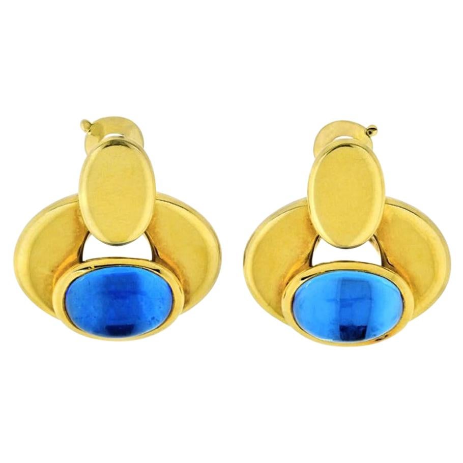 Marina B Cabochon Blue Quartz Yellow Gold Earclips