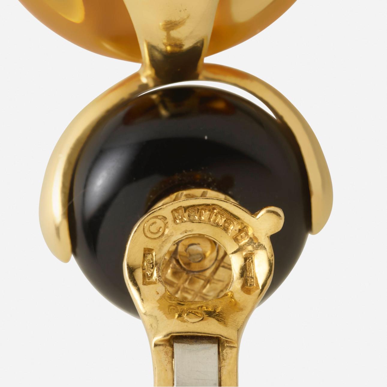 Marina B Cardan Gold Drop Earrings Russian Quartz & Onyx In Excellent Condition In Napoli, NA