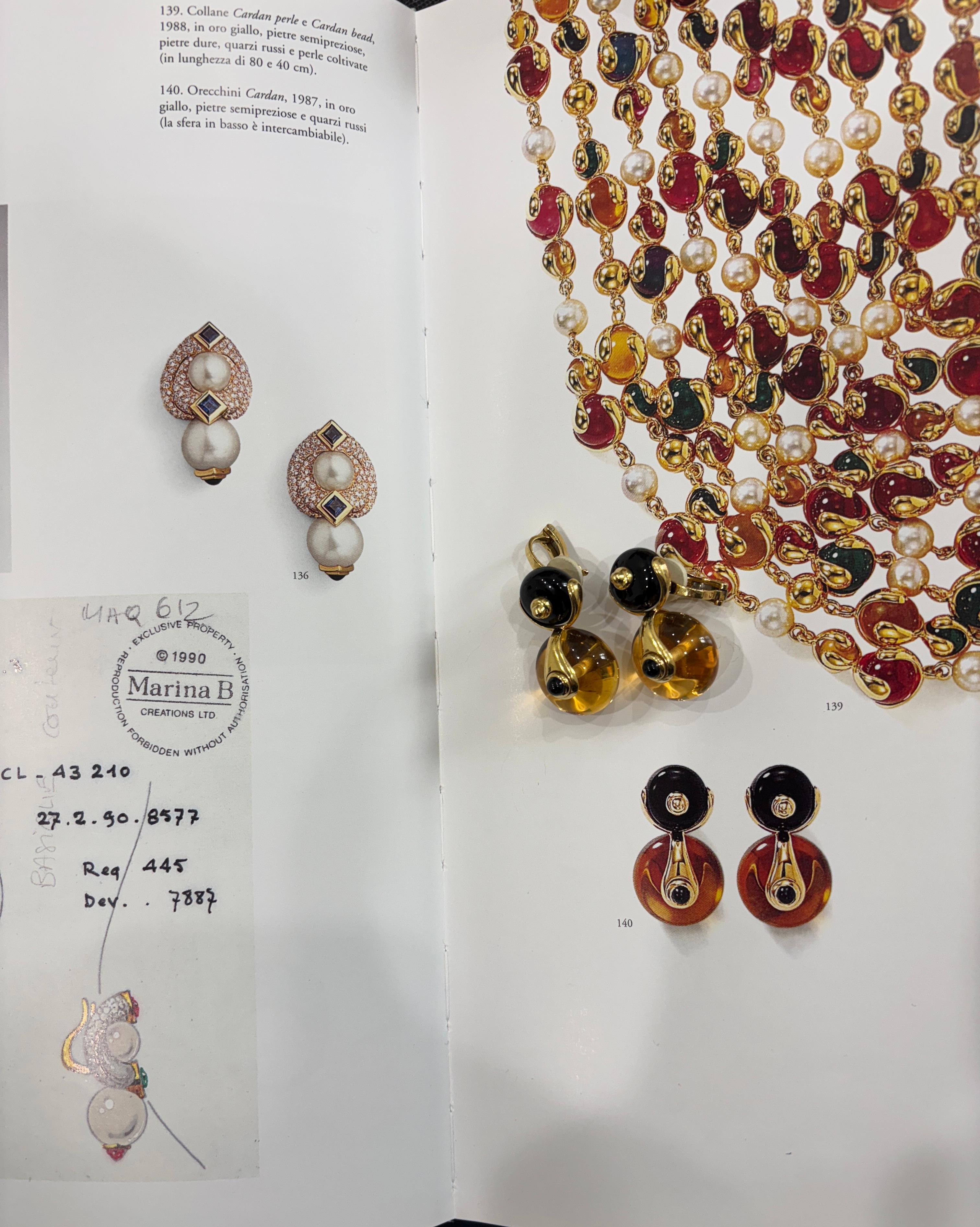 Women's Marina B Cardan Gold Drop Earrings Russian Quartz & Onyx