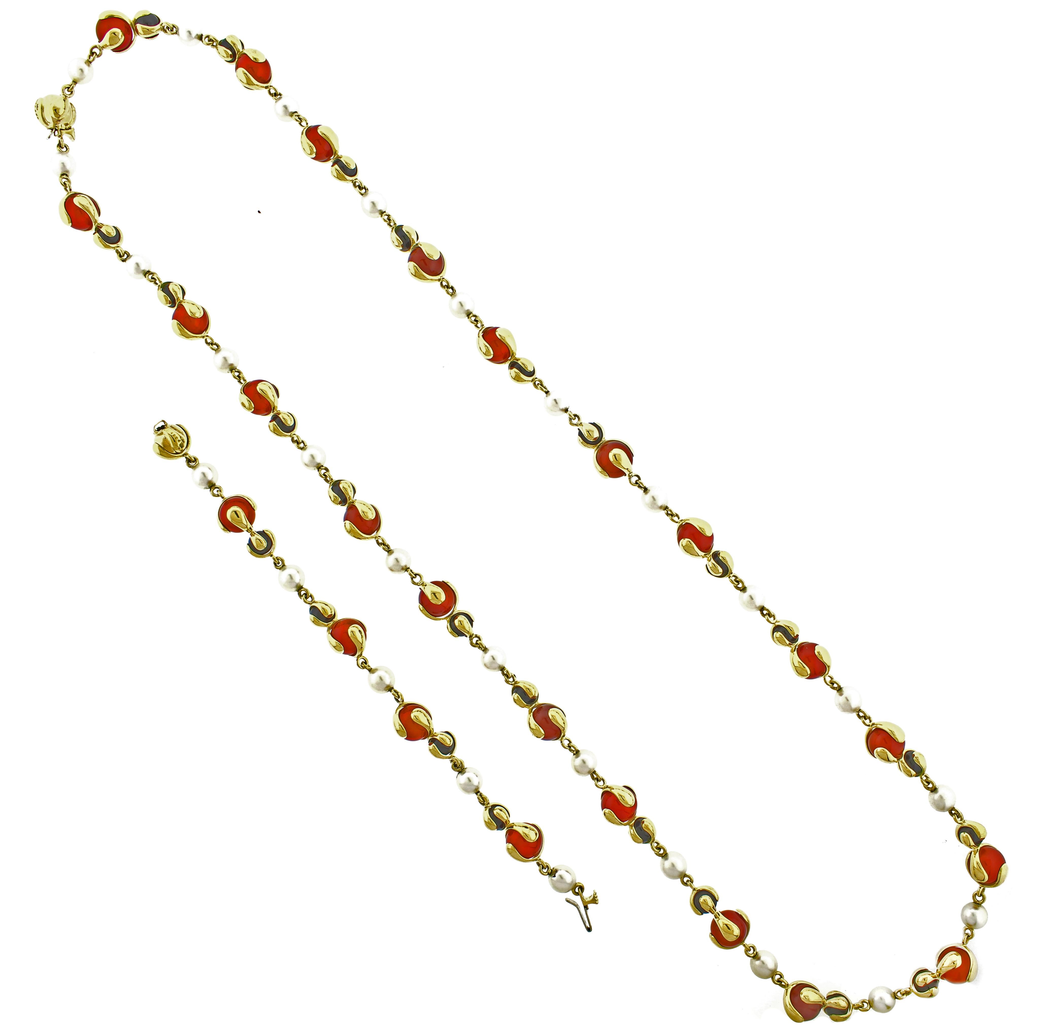 Marina B Cardan-Halskette aus Karneol, Onyx und Perle im Zustand „Hervorragend“ im Angebot in Bethesda, MD