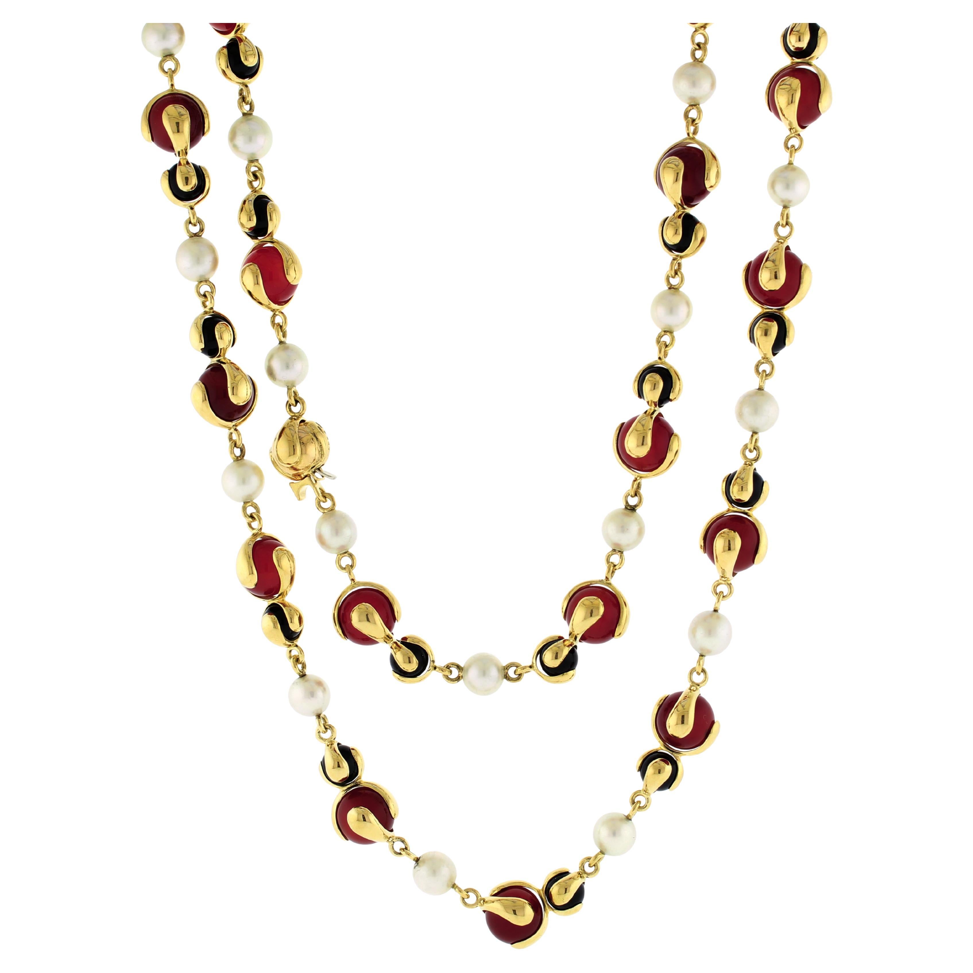 Marina B Cardan Collier Cornaline, Onyx et Perle