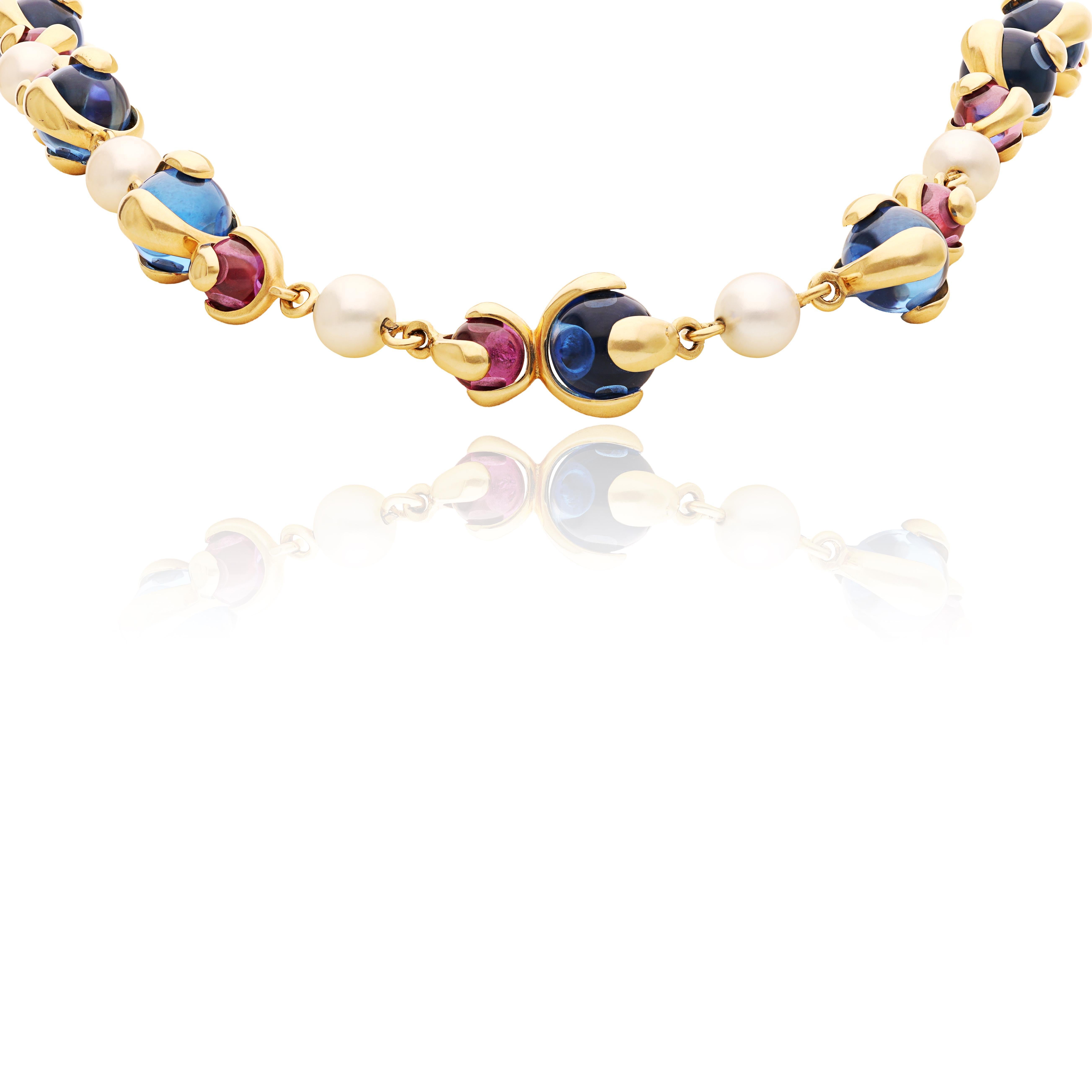 Ball Cut MARINA B. 'Cardan Perle' Necklace - Pearl, Pink and Blue Tourmaline For Sale