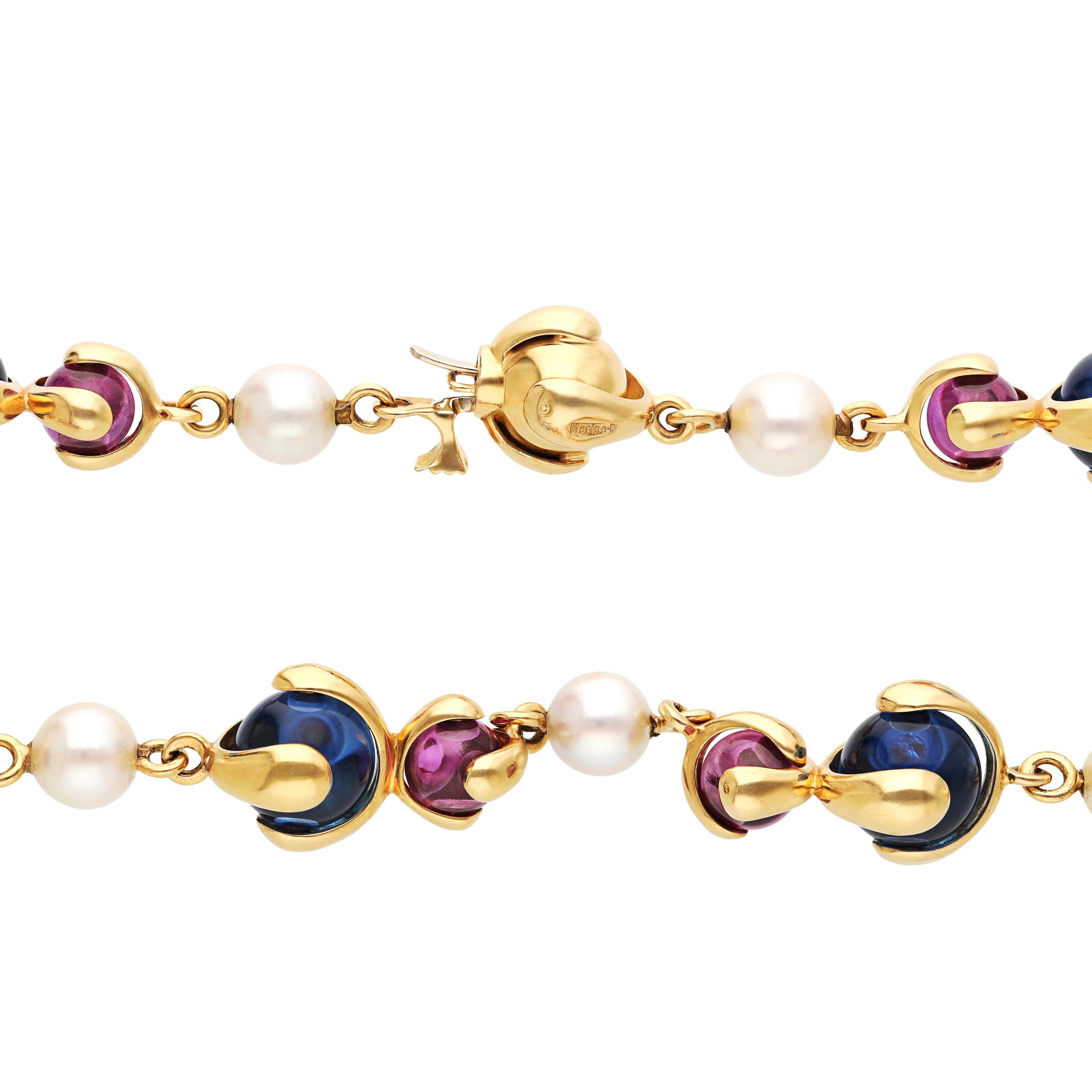MARINA B. 'Cardan Perle' Necklace - Pearl, Pink and Blue Tourmaline In Excellent Condition For Sale In New York, NY
