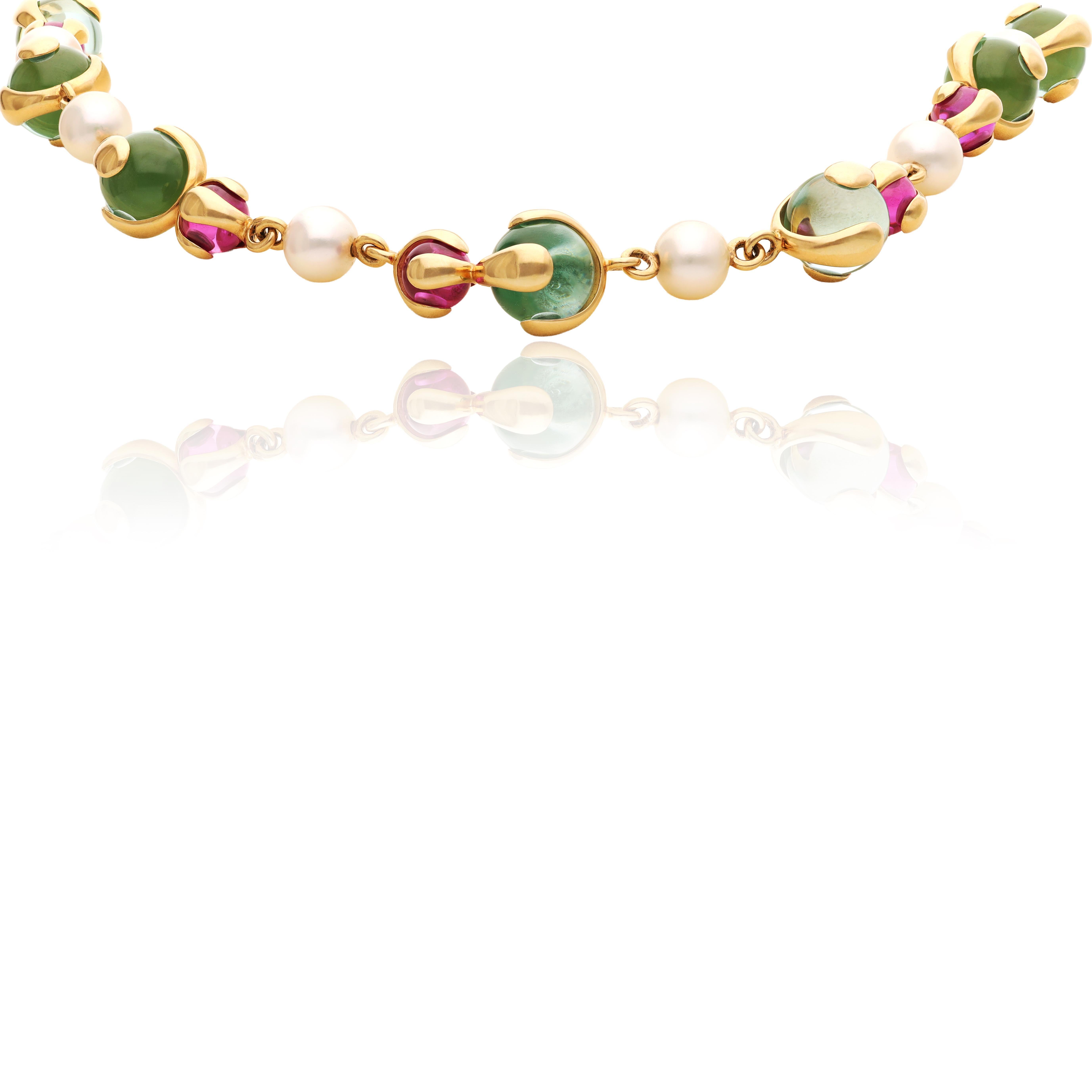 Ball Cut MARINA B. 'Cardan Perle' Necklace - Pearl, Pink and Green Tourmaline For Sale