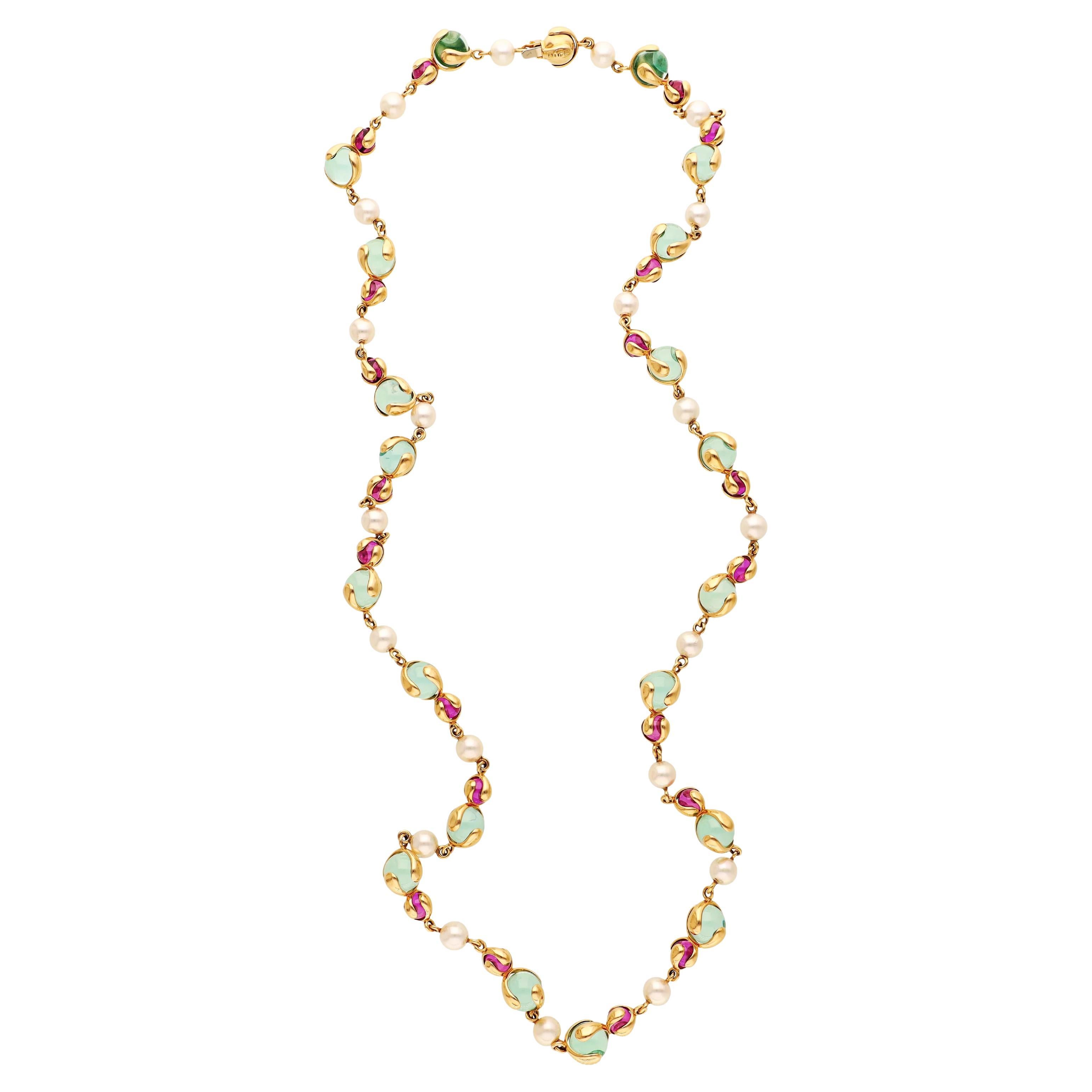 I. B. Collier 'Cardan Perle' - Perle, rose et tourmaline verte