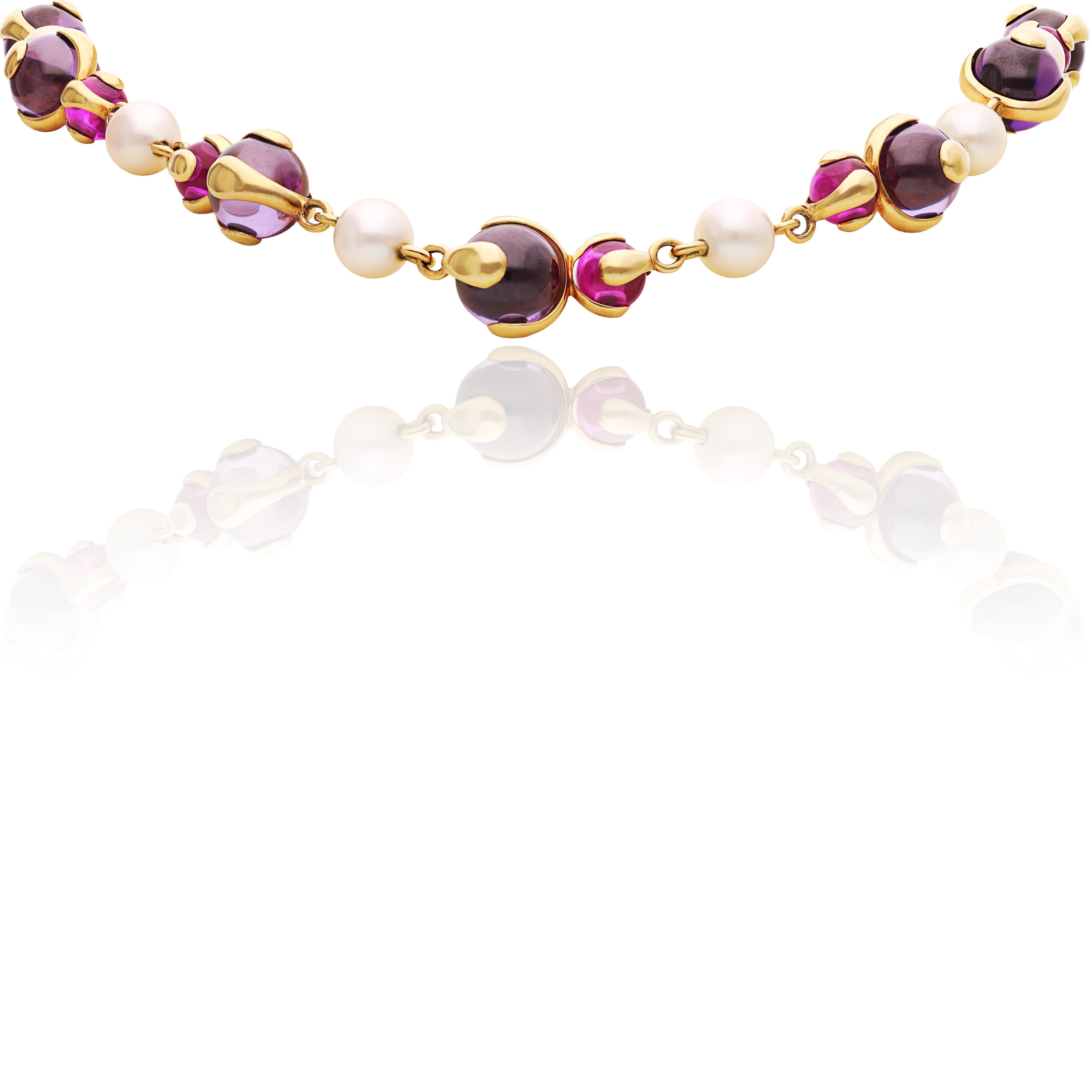Ball Cut MARINA B. 'Cardan Perle' Necklace - Pearl, Pink Tourmaline and Amethyst For Sale