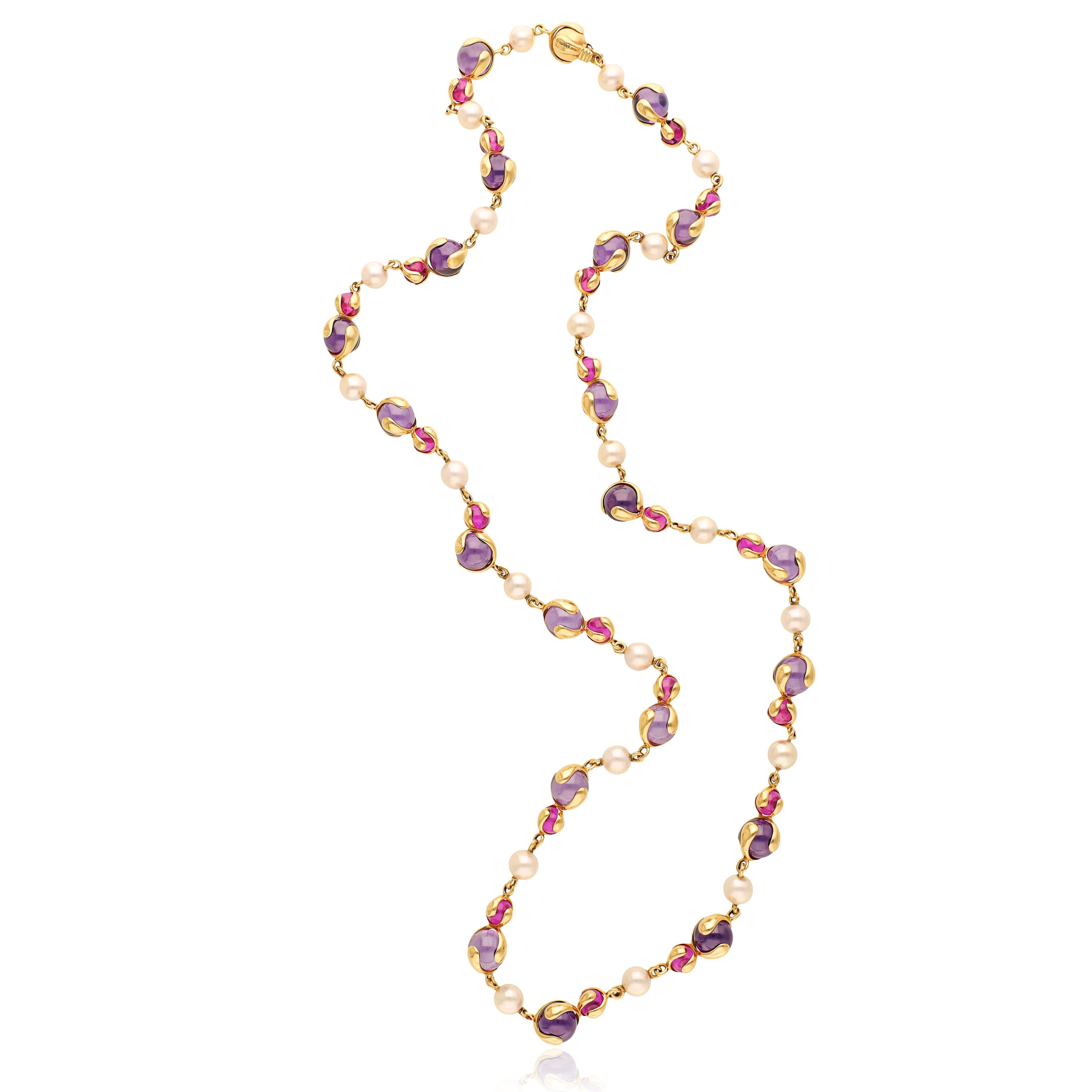 MARINA B. 'Cardan Perle' Halskette - Perle, rosa Turmalin und Amethyst