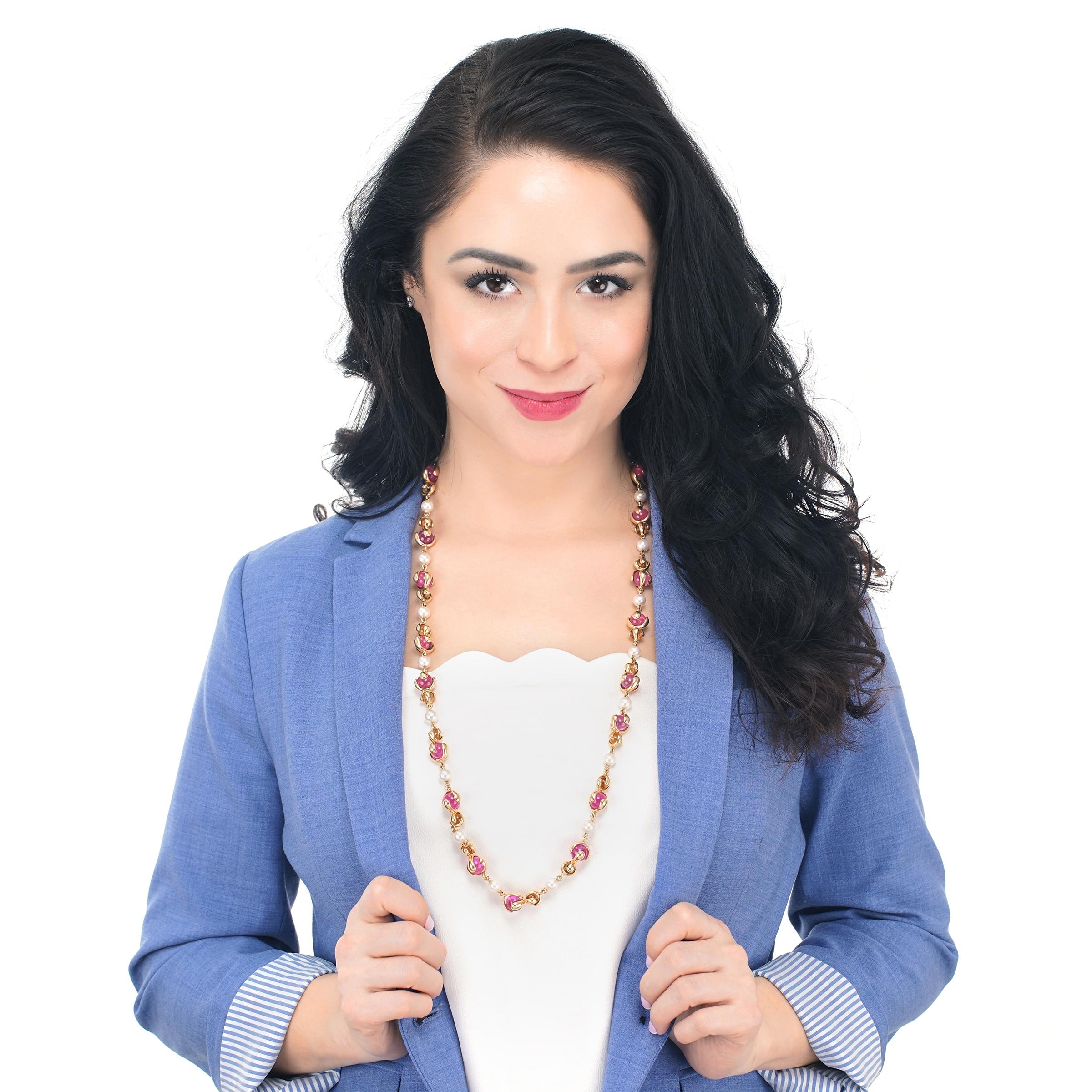 Circa 1988, 18k, Marina B., Italy.  This necklace features vibrant pink Russian quartz, bright citrine, and luminous pearls in an organic motif. Beautifully composed, it is the very embodiment of Italian glamour. After leaving the family business,