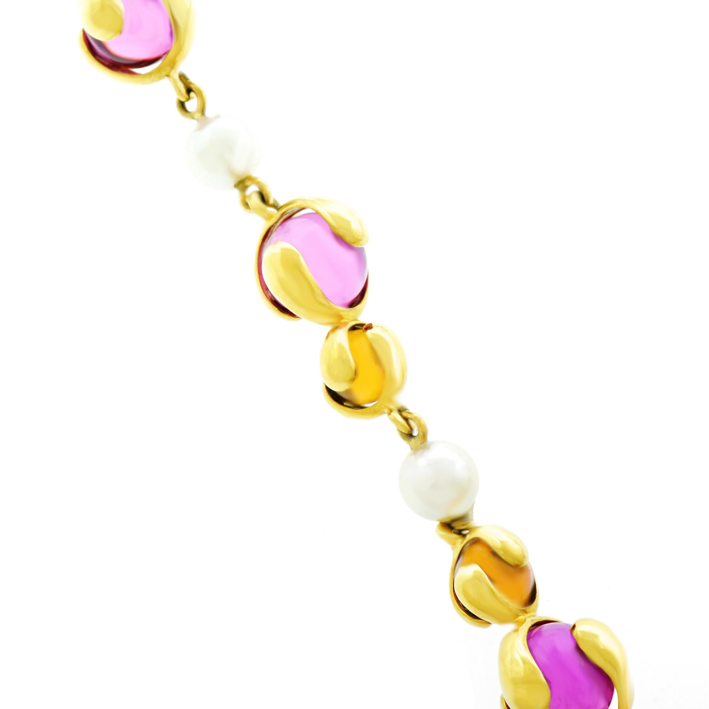 Marina B. “Cardan Perle” Pink Russian Quartz and Pearl Gold Necklace 2