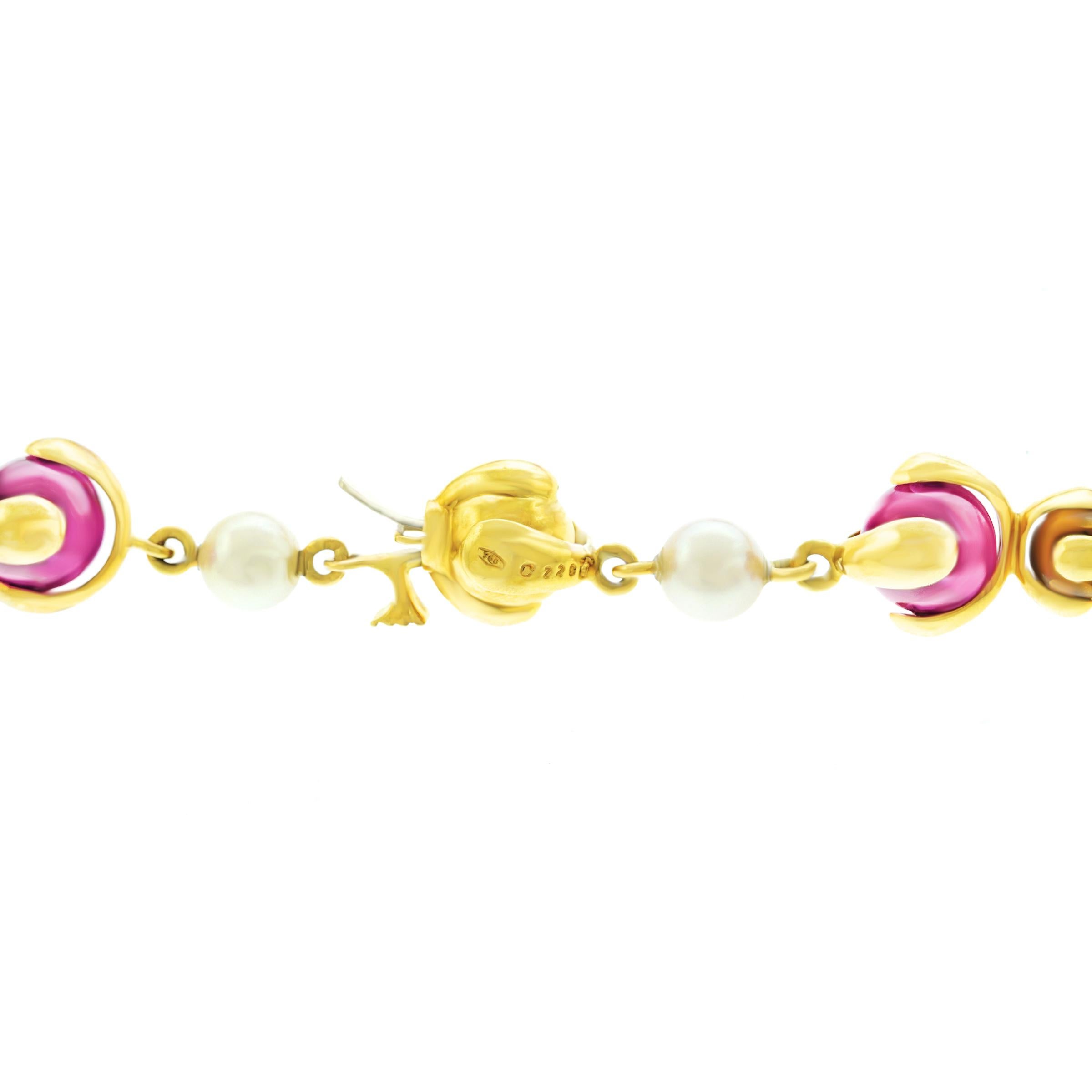 Marina B. “Cardan Perle” Pink Russian Quartz and Pearl Gold Necklace 3